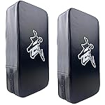 2 PCS TLBTEK Taekwondo Kick Pad PU Muay Thai Pads MMA Karate Kick Pads Kickboxing Training Pads Martial Arts Punching Pads Leather Strike Curved Kicking Shield (Black)