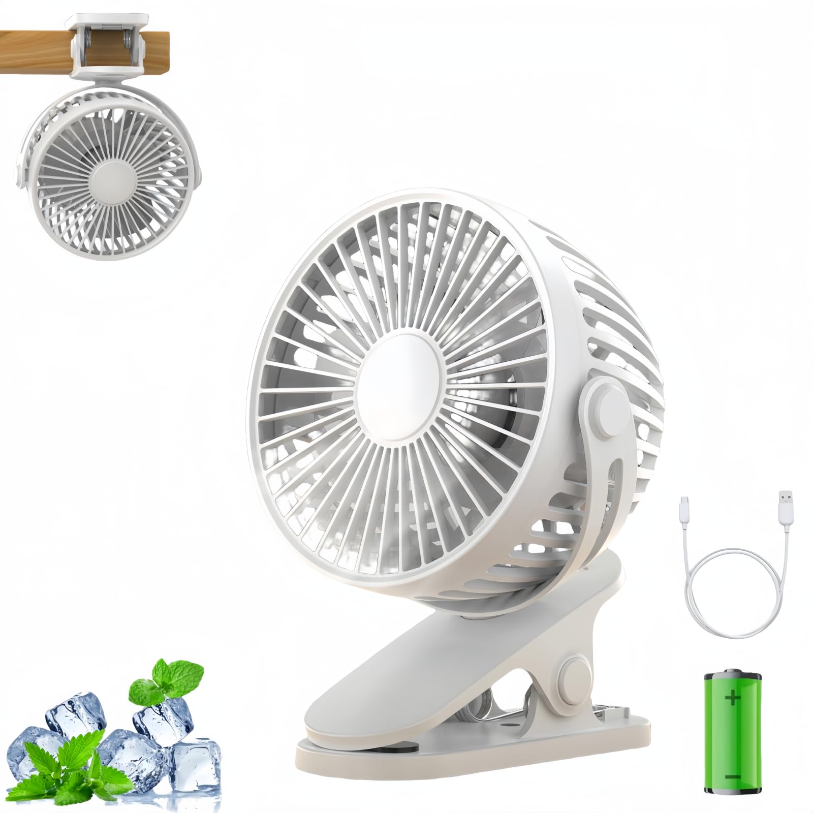 HenfuME Ventilador De Mesa,Ventilador PequeñO,Abanico PequeñO,Ventilador Usb Potente,Ventilador Recargable,Ventilador Usb Silencioso,Ventilador Usb, Para Oficina/Hogar-Blanco