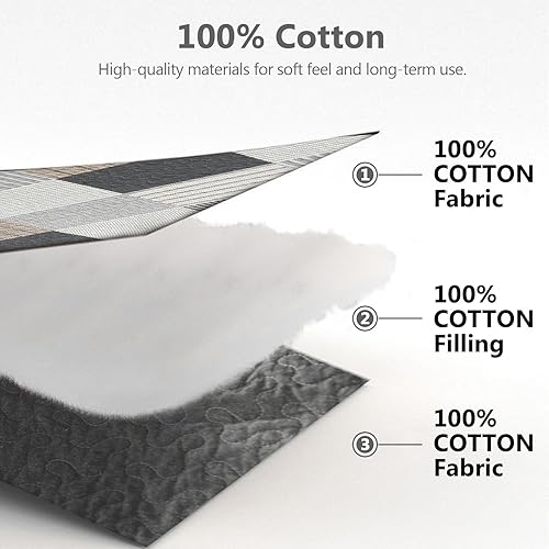 Miniatura 5 de Juego de colcha de tamaño King  Juego de colcha de 100% algodón gris para cama King, 3 piezas de edredón reversible rústico ligero de granja, gris