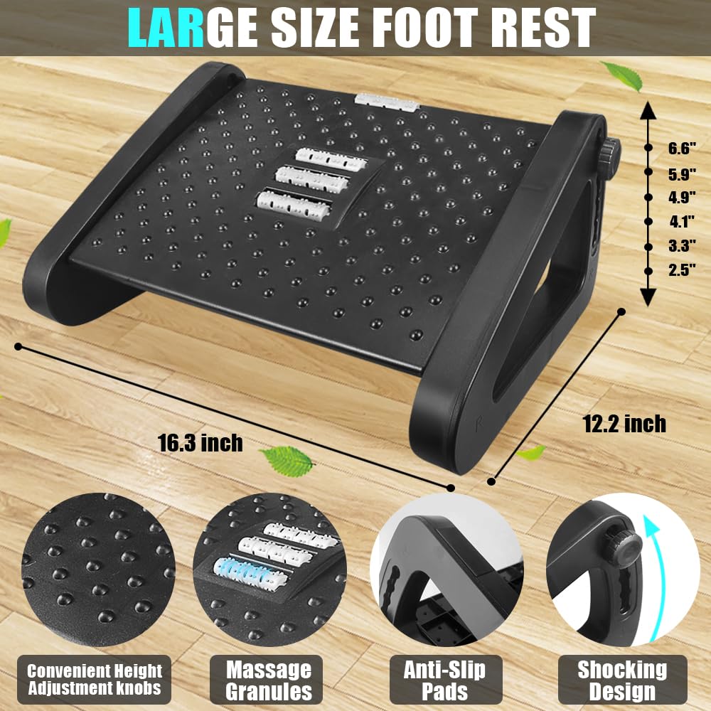 Gulymm Foot Rest Under Desk at Work, Adjustable Height Office Foot Stool Footrest, Ergonomic Footrest for Office Chair with Massage Surface, Durable Foot Stool for Home TravelÂ Pressure Pain Relief