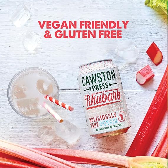 Cawston Press Rhubarb Fizzy Drink Blended With Sparkling Water and Pressed Apple Juice (330ml x 24 cans) | Gluten Free - Vegan - No Added Sugar | Gluten-free and vegan-friendly recipe with no added sugar, blended with crisp pressed apple juice for natural sweetness.