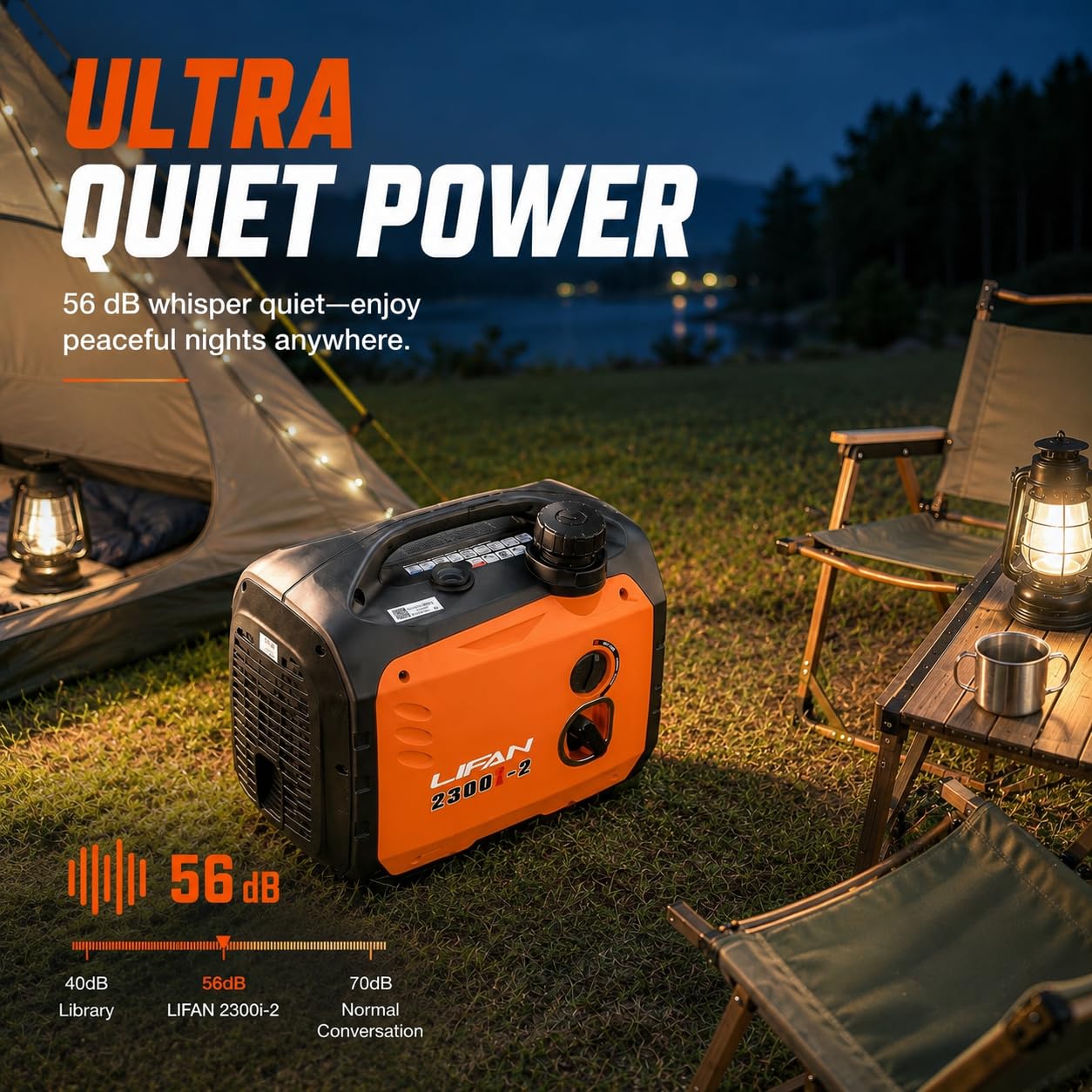 LIFAN Generador inversor de gasolina de 2300 W, portátil, silencioso y eficiente en combustible, solución de energía para el hogar, camping, RV y uso de emergencia con capacidad paralela