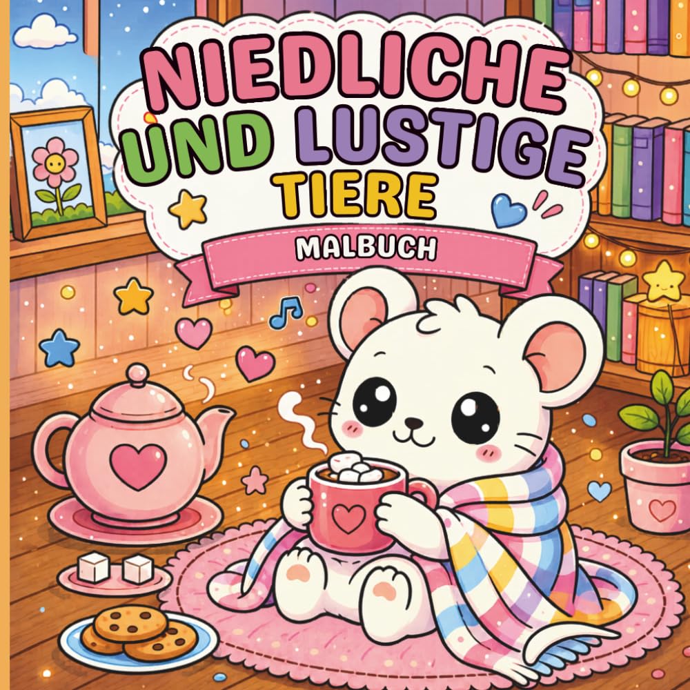 Diedliche und Lustige Tiere - Malbuch: Kawaii, lustige und entspannende Ausmalbilder für Kinder und Erwachsene