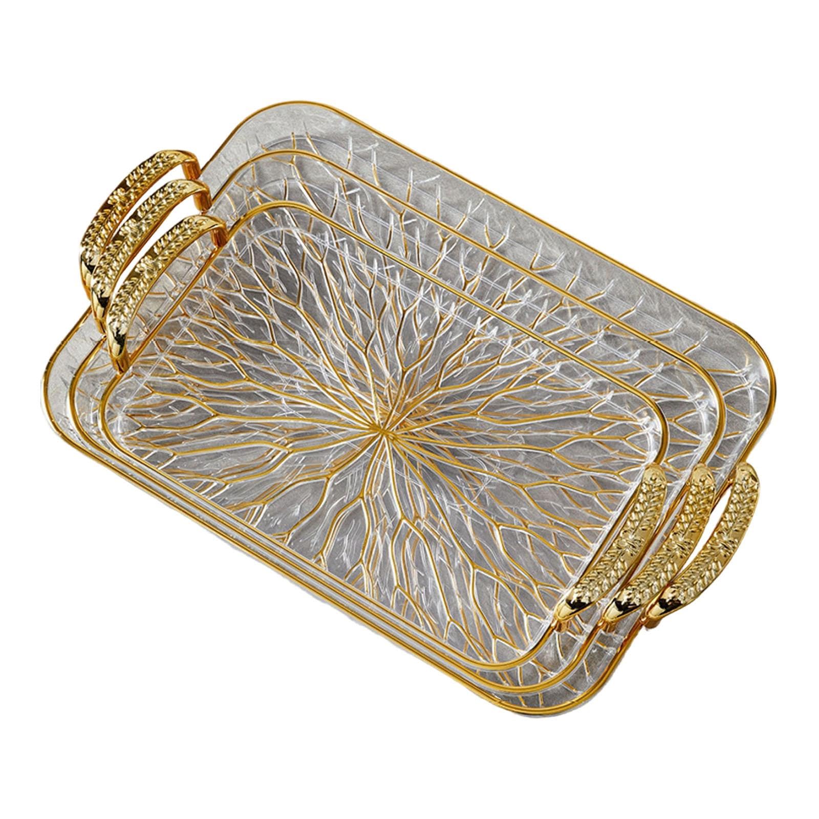 rockible Bandeja de Servir de 3 Piezas con Asa, Organizador de Mostrador para Joyas, Ideal para Hoteles, Claro Y Dorado, Individual