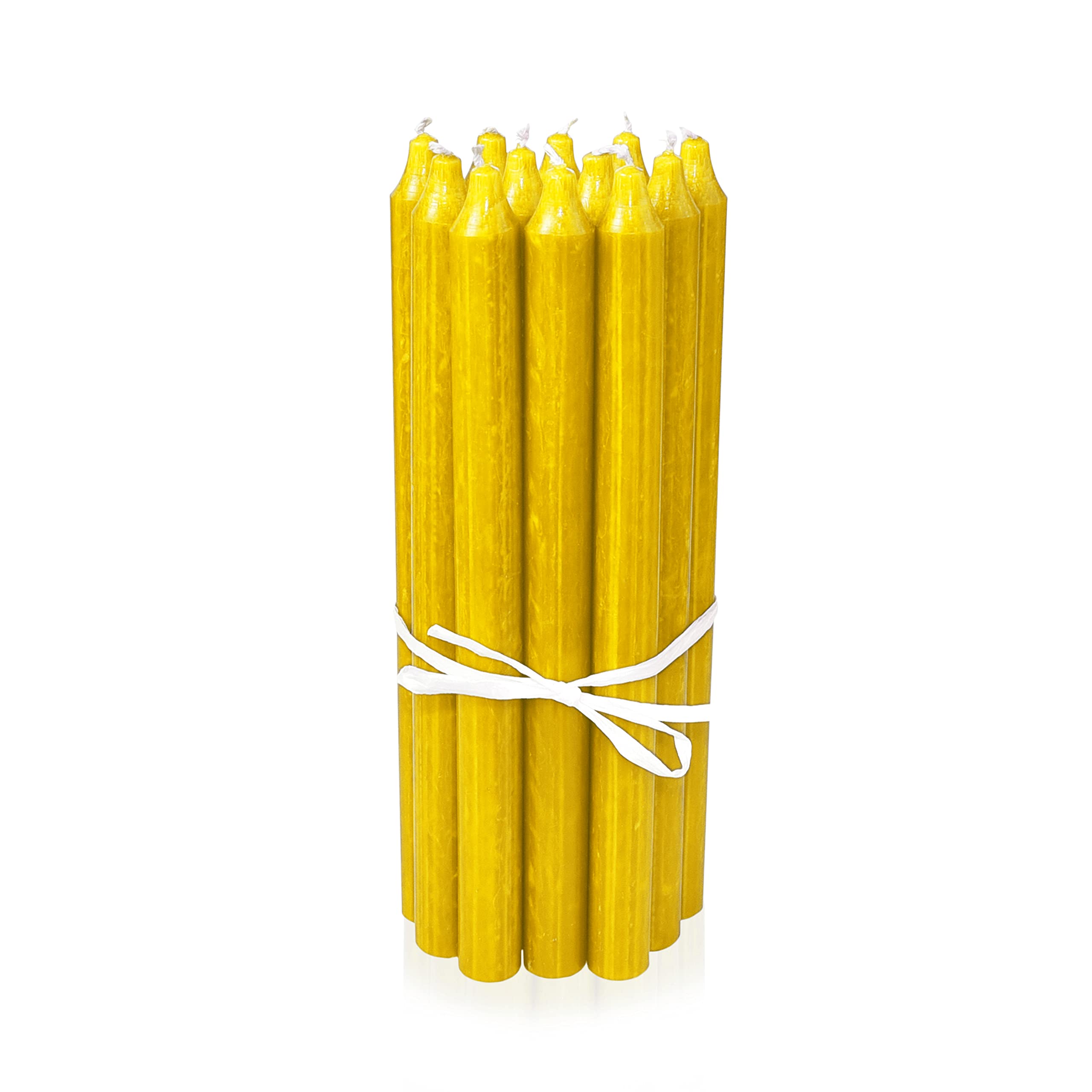 Velas danesas de palo amarillo sol - paquete de 12, altura 29cm, Ø 2,2cm, tiempo de combustión aprox. 14 horas, velas cilíndricas para candelabros, juego de velas de decoración