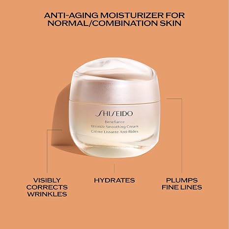Shiseido Benefiance Wrinkle Smoothing Cream - 50 mL - Anti-Aging Moisturizer for Normal & Combination Skin - Visibly Corrects Wrinkles & Intensely Hydrates - Non-Comedogenic