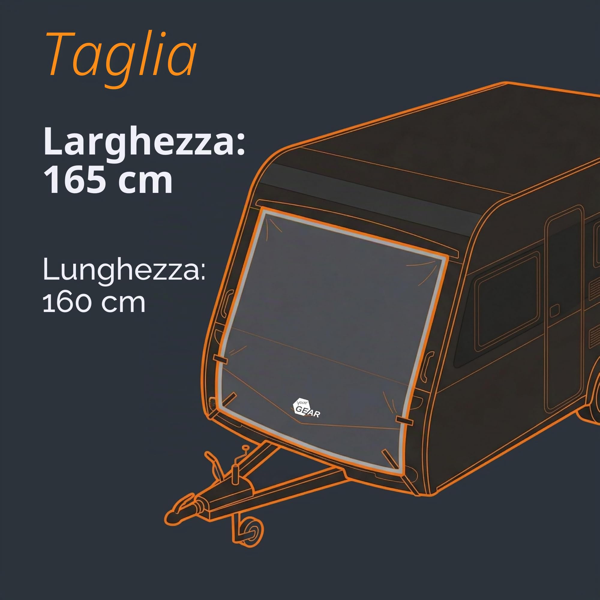 your GEAR Telone protettivo per roulotte, telo protettivo termico per roulotte, telone protettivo anteriore e posteriore (grigio, 165 x 160 cm (larghezza x lunghezza)