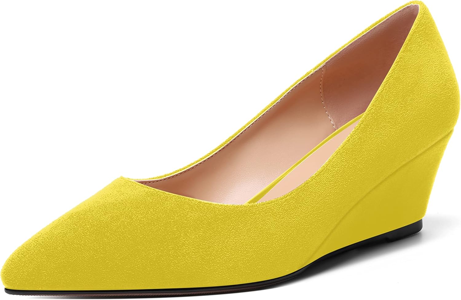 ROSERWISH Womens Wedding Pointed Toe Suede Fashion Slip On Comfortable Wedge Low Heel Pumps Dress Shoes 2 Inch