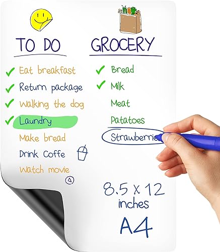 Pizarra blanca magnética para refrigerador de 8.5 x 12 pulgadas, pizarra de borrado en seco A4 para refrigerador, pizarra blanca para refrigerador,