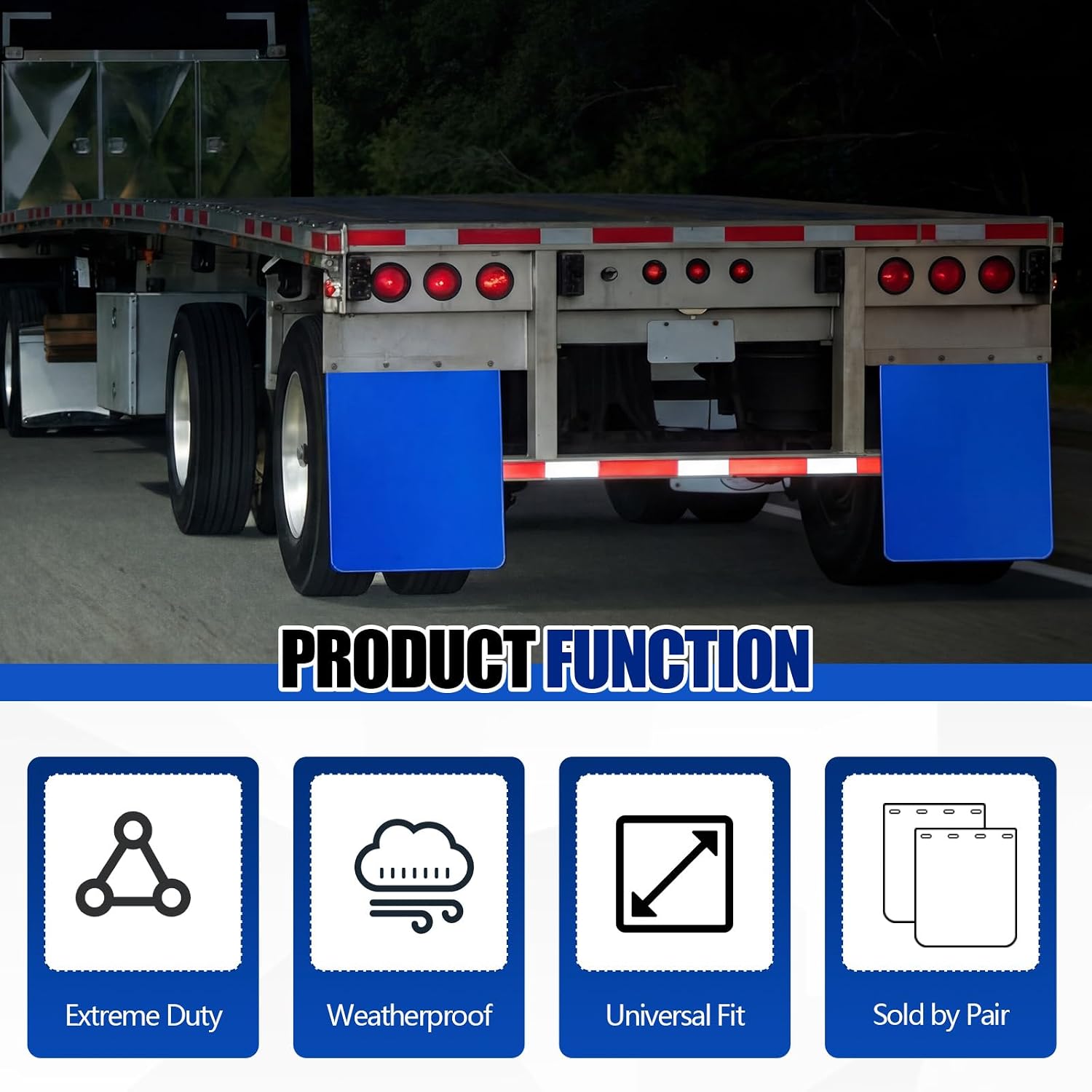 BBTO 2 Pack 24" x 30" Mud Flaps for Semi Trucks 1/5" Thick Heavy Duty Weatherproof Polymer Mud Flaps Durable Cold Weather Resistant Impact Resistant Splash Guards for Trucks Semi Trailers(Blue)