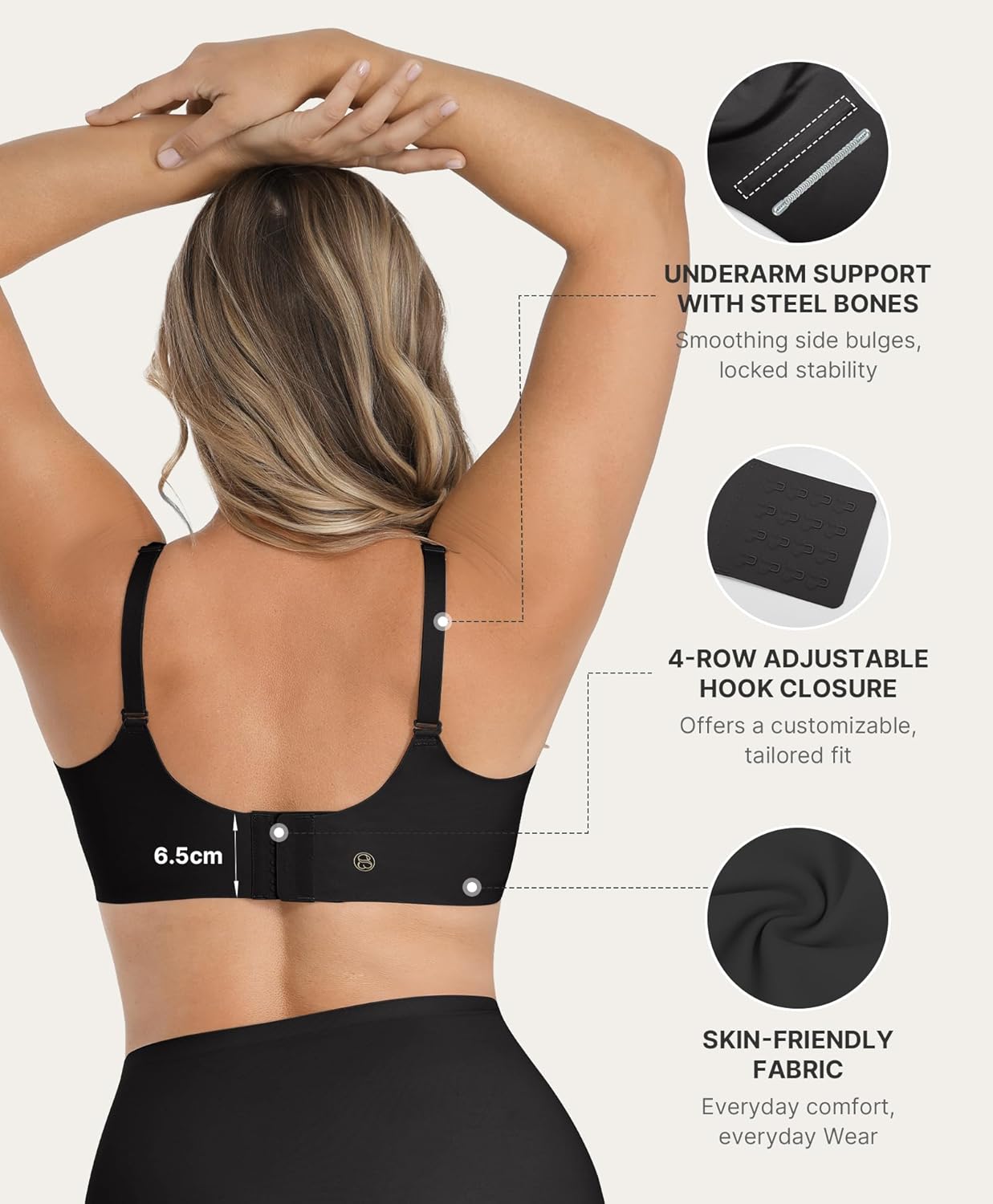 SHAPELLX Wireless Bras for Women Supportive Bras No Underwire Seamless Comfortable Everyday Bralettes V Mesh Push Up Bra - Image 3