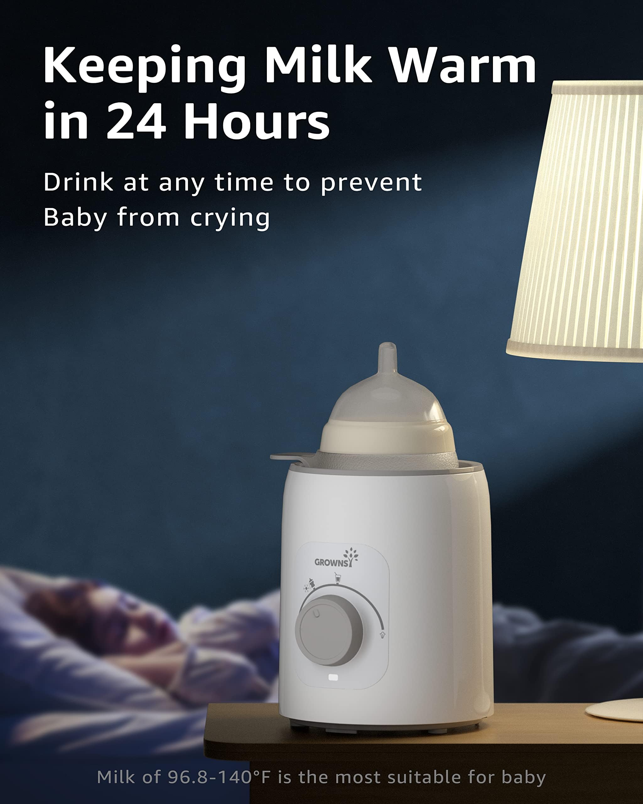 Flaschenwärmer Baby, GROWNSY 6-in-1 Elektrischer Flaschenwärmer für Muttermilch oder Milchnahrung mit Intelligenter Temperaturregelung und Automatischer Abschaltung