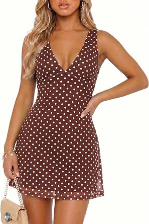 Wenrine Women's Summer Polka Dot Mini Dress with V-Neck