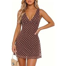 Wenrine Womens Summer Polka Dot Mini Dress Mesh Sexy V Neck Going Out Dress