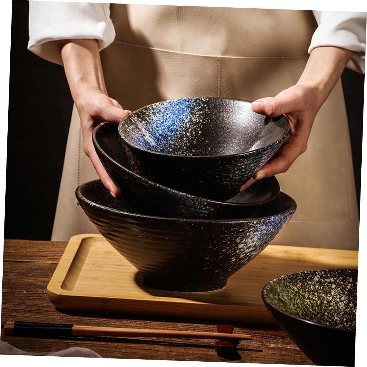 Alipis Bol Japonais Céramique Bleu Glacé Bol à Ramen Polyvalent pour Soupe Nouilles et Salade Vaisselle Maison et Restaurant