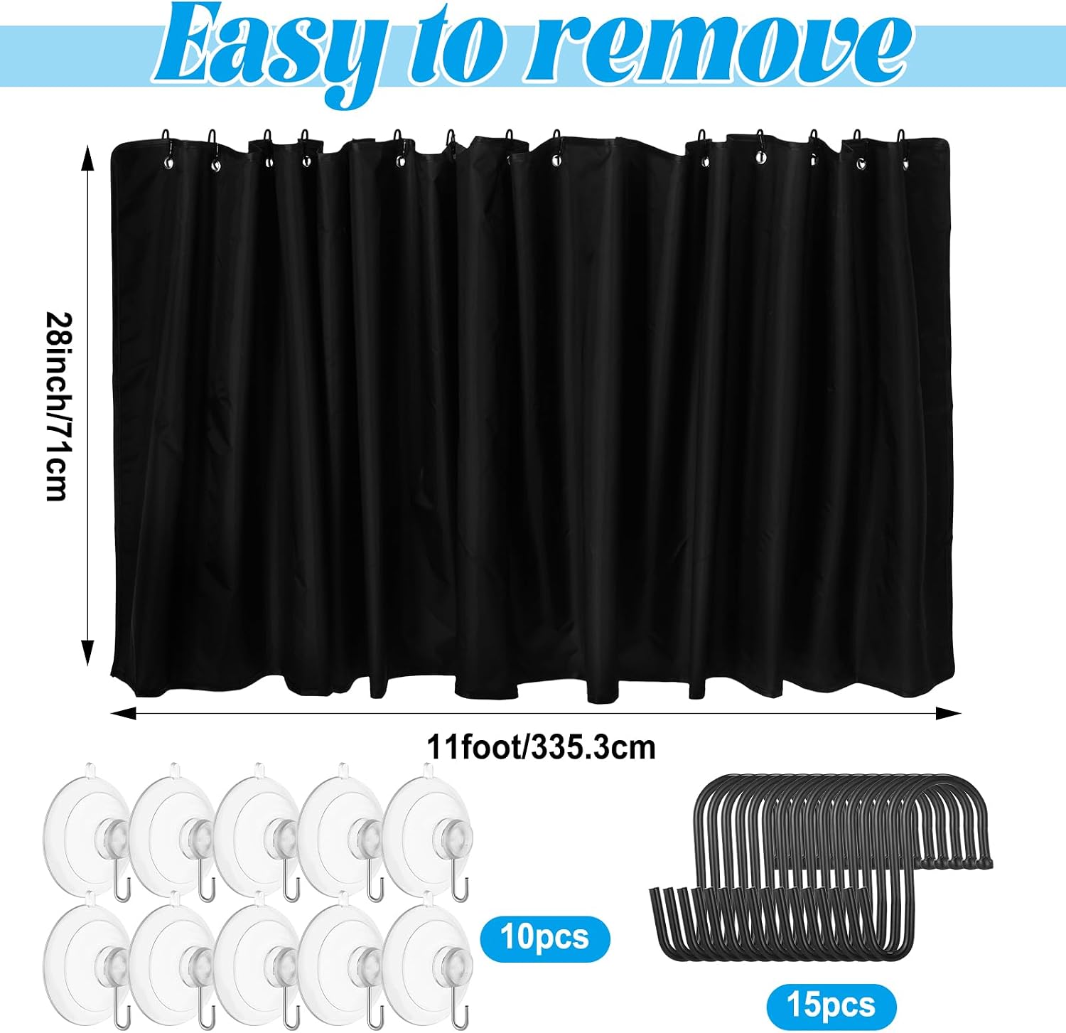 28 Inch Long 11 ft Wide Car Privacy Divider Curtains Rv Window Curtains Blackout Shades with Storage Bag and 10 Suction Hooks Rv Sunshade Covers Screens for Sleeping Camping Traveling Accessories