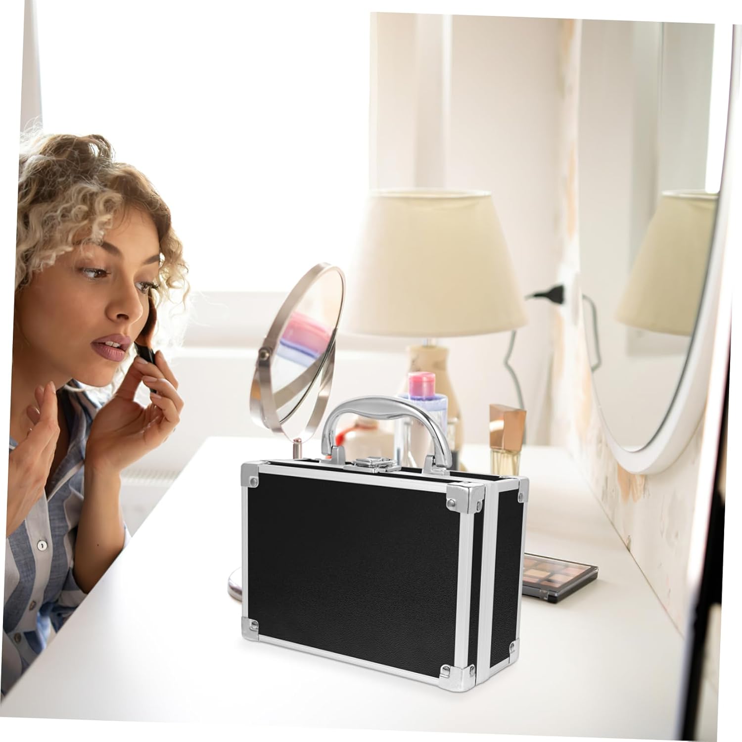 GALPADA Portable Makeup Travel Case Makeup Organizer Box Aluminum Hard Case for Nail Supplies