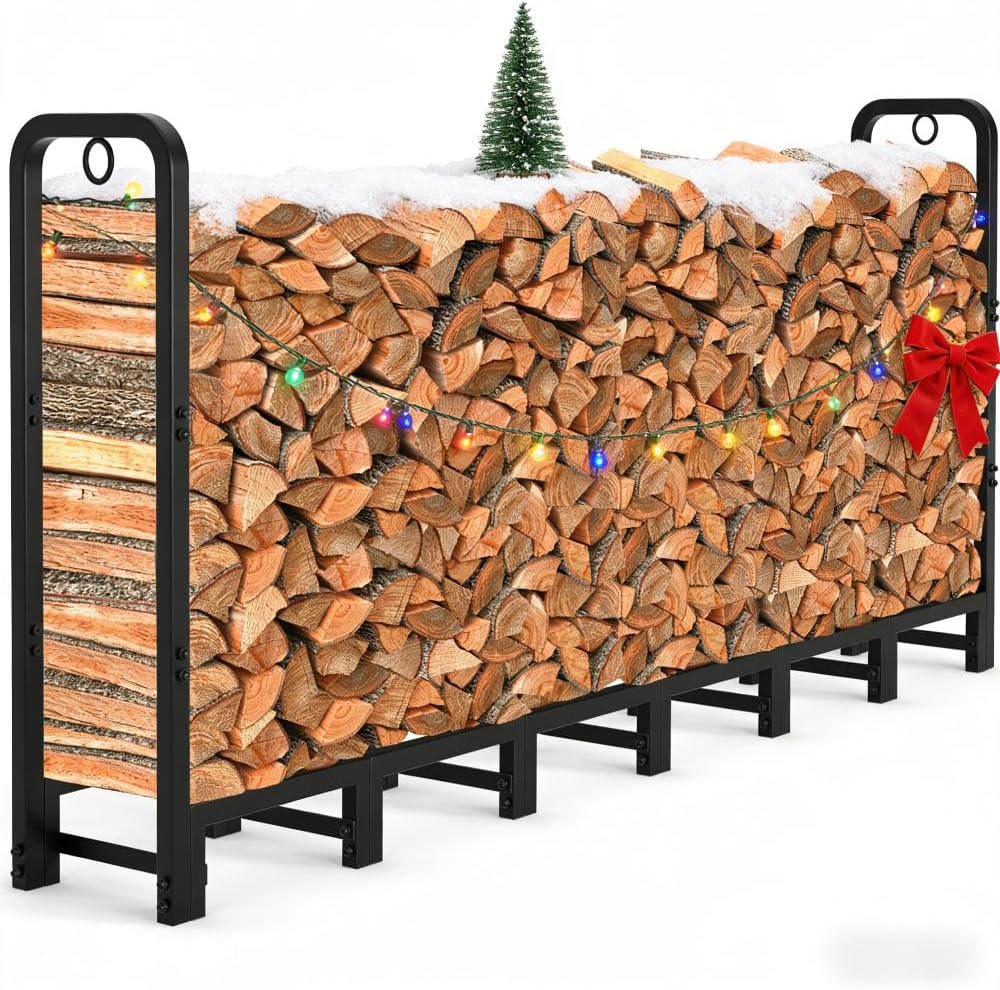 Amagabeli 8ft Firewood Rack – Outdoor Heavy Duty