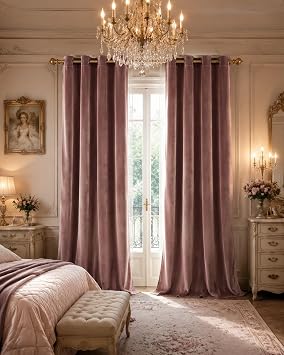 PONY DANCE Dusty Rose Velvet Blackout Curtains 108 Inches Long for Bedroom, Luxury Thermal Insulated Grommet Room Darkening Window Drapes for Living Room, Cortinas de Terciopelo, 2 Panels Set 52Wx108L