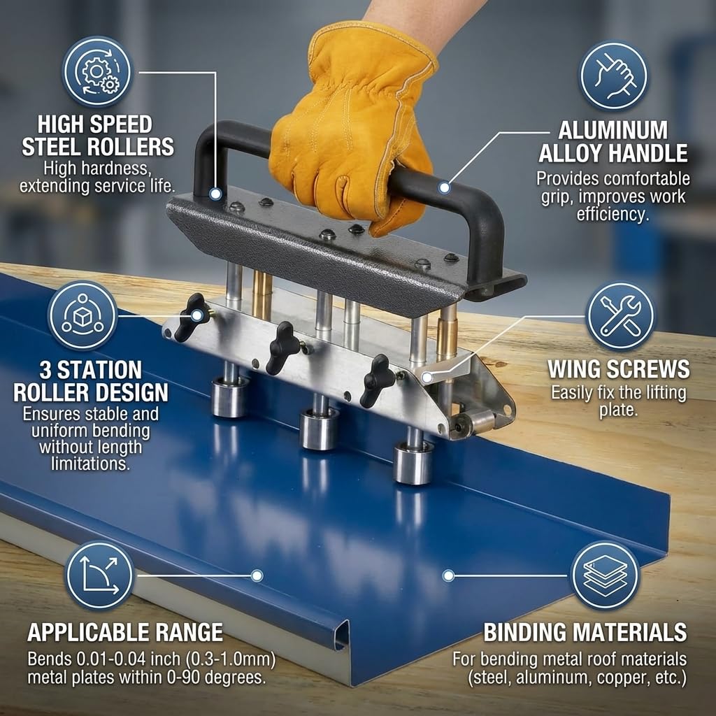 Metal Sheet Roller Bender Tool for Bending and Roofing, Adjustable 0-90 Degree Angle with 13-130mm Radius