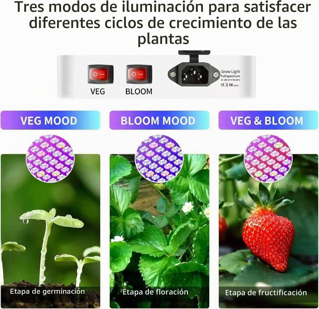 YW2000 jardín espectro completo llevó la luz de crecimiento de la planta 287 LEDs lámpara de crecimiento para el interior cultivar tienda plantas semillas Veg floración Phyto (blanco)
