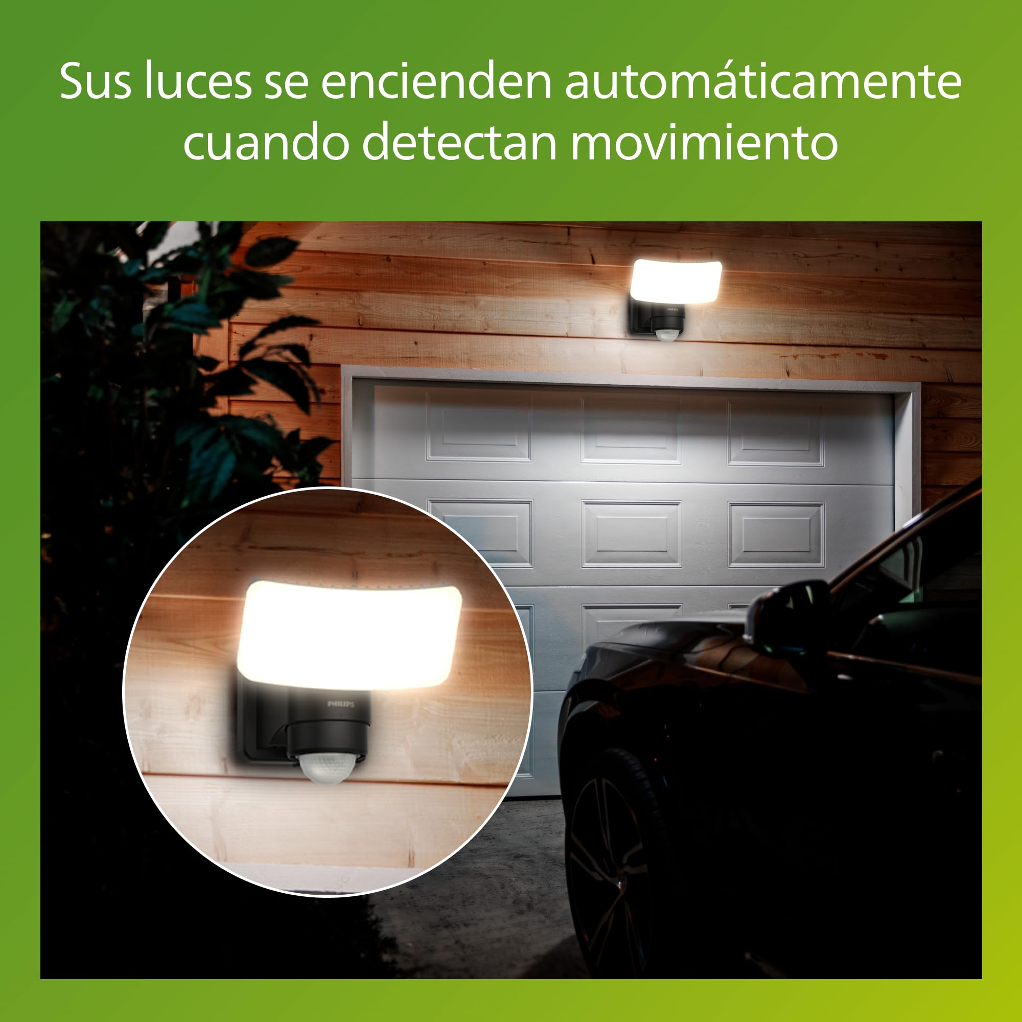 PHILIPS Tylus UltraEficiente Luz de seguridad para exterior solar con sensor de movimiento, 5000K, 1000/50lm, Negro