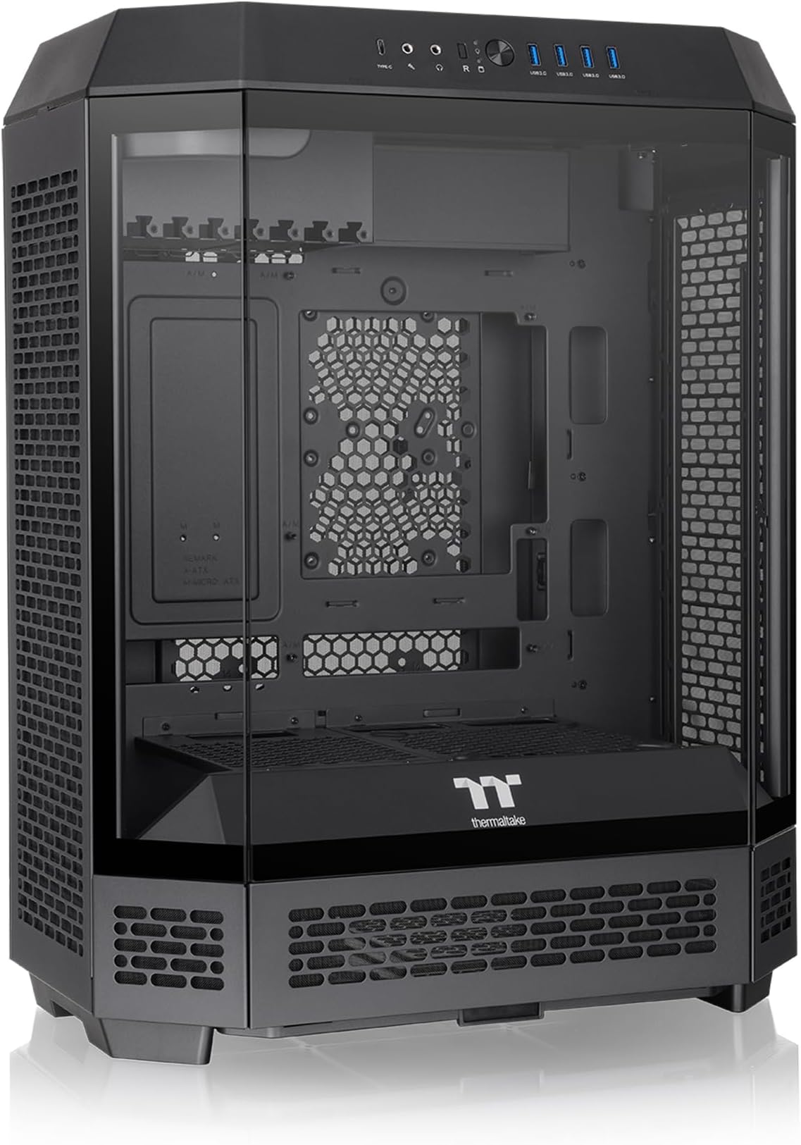 Tower 600 Black Mid-Tower ATX Case; 3 Tempered Glass Panels; Hidden-Connector Motherboard Support; Rotational PCI-e Slots; CA-1Z1-00M1WN-00; 3 Year Warranty