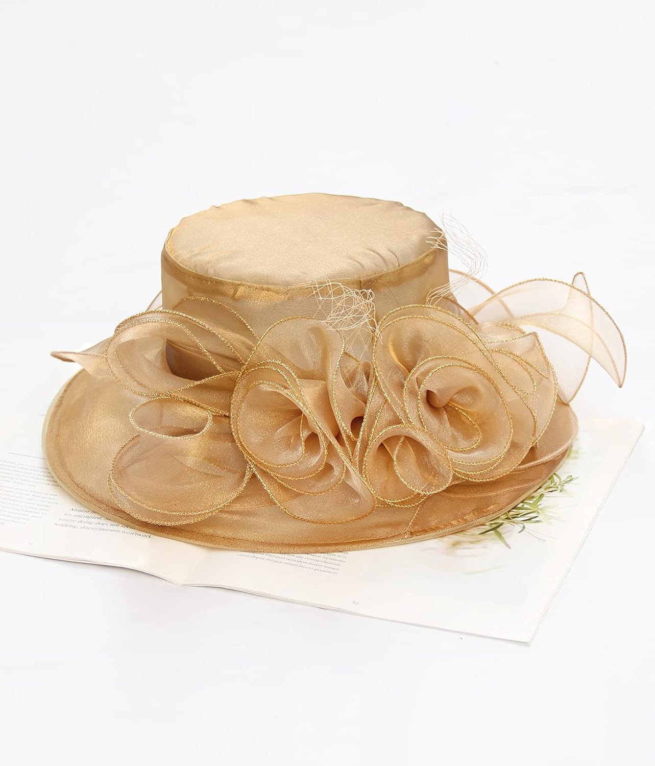 Women Derby Fascinator Hat Organza Church Wedding Hats Wide Brim Cocktail Tea Party Hat - Image 7