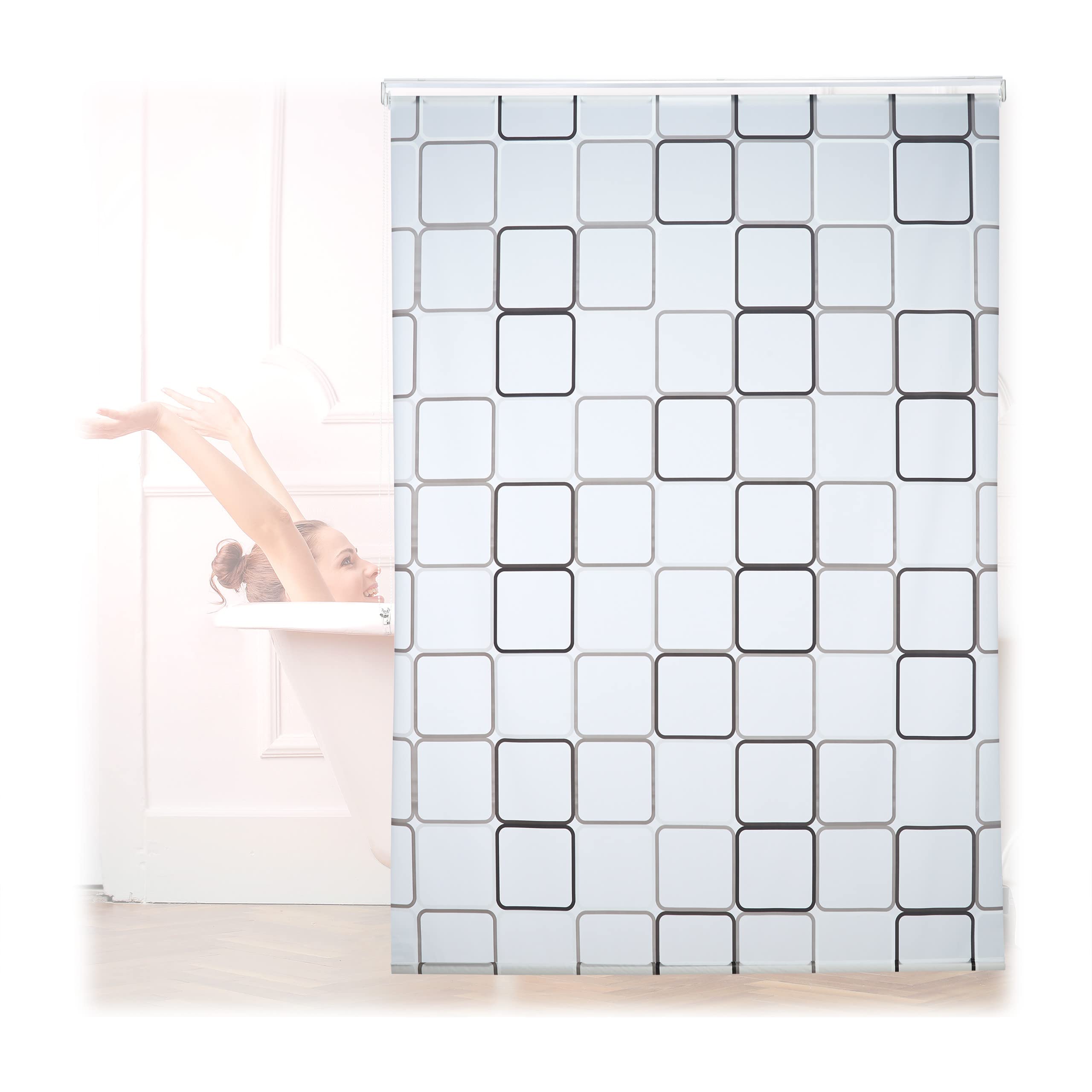 Relaxdays 10026666_1049 Carré, 160x240 cm, Rideau de douche, baignoire bain store, fixation plafond, semi-transparent, PVC, plastique, aluminium, 240 x 160 x 5 cm