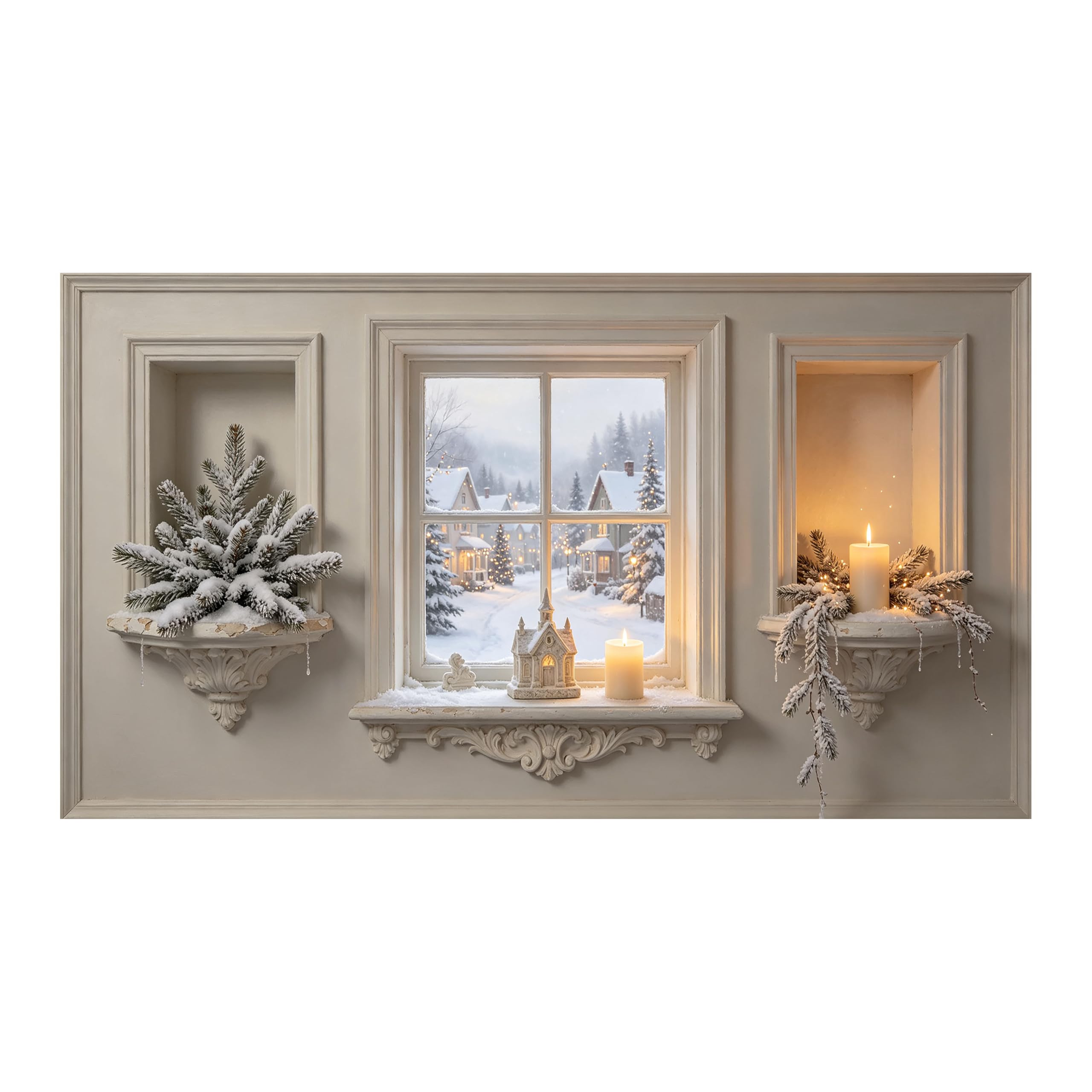Yzpallescene Art260711226 3D Framed Wall Art Winter Cottage Window View Nordic Large Size Selfadhesive Removable Wall Decor Prints Artwork For Living Room Bedroom Office