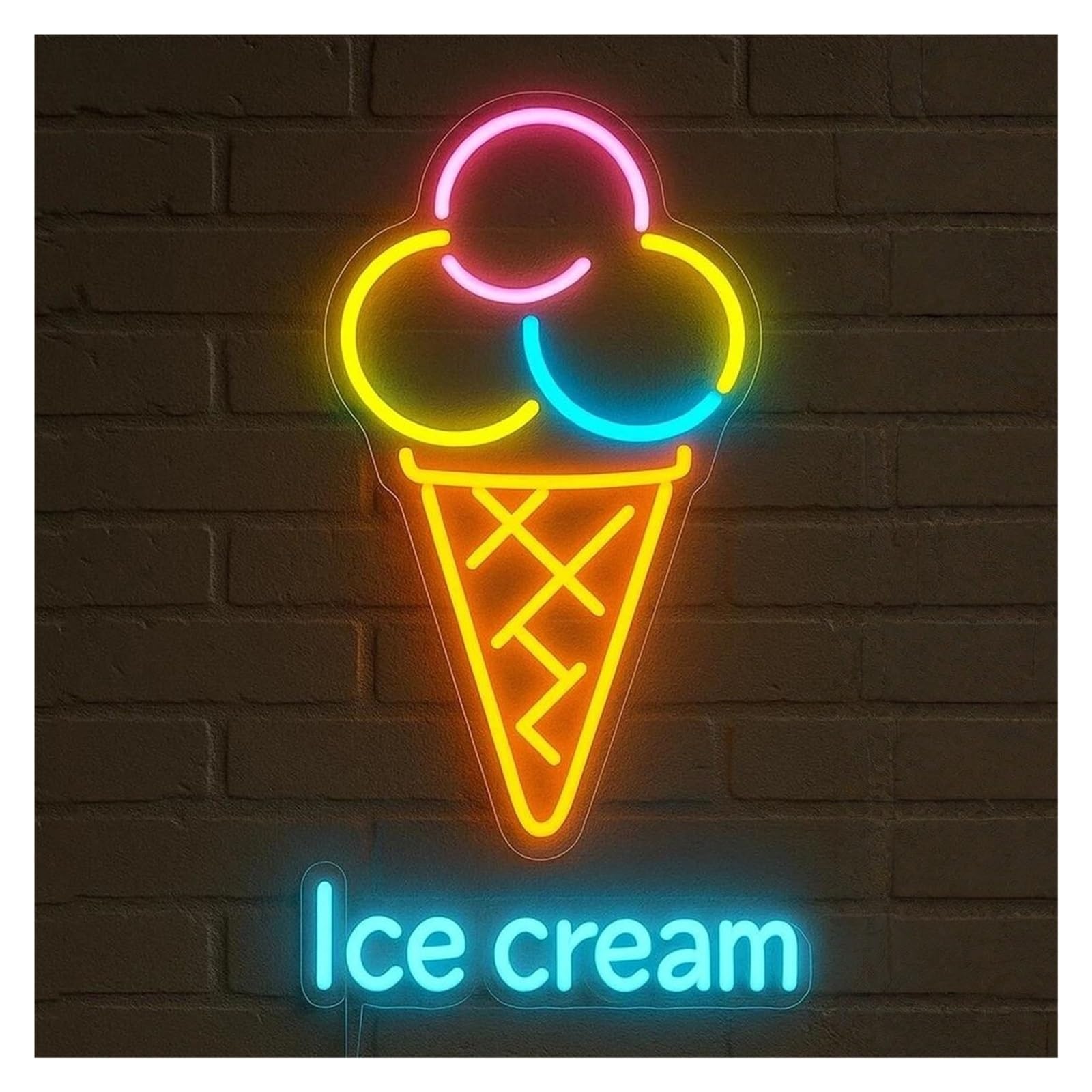 RONGCH Hanging Art Neon Signs Ice Cream Neon Sign for Ice Cream Shop Business Club Coffee Wall Decor Dimmable Signs Illuminated Light 45cm