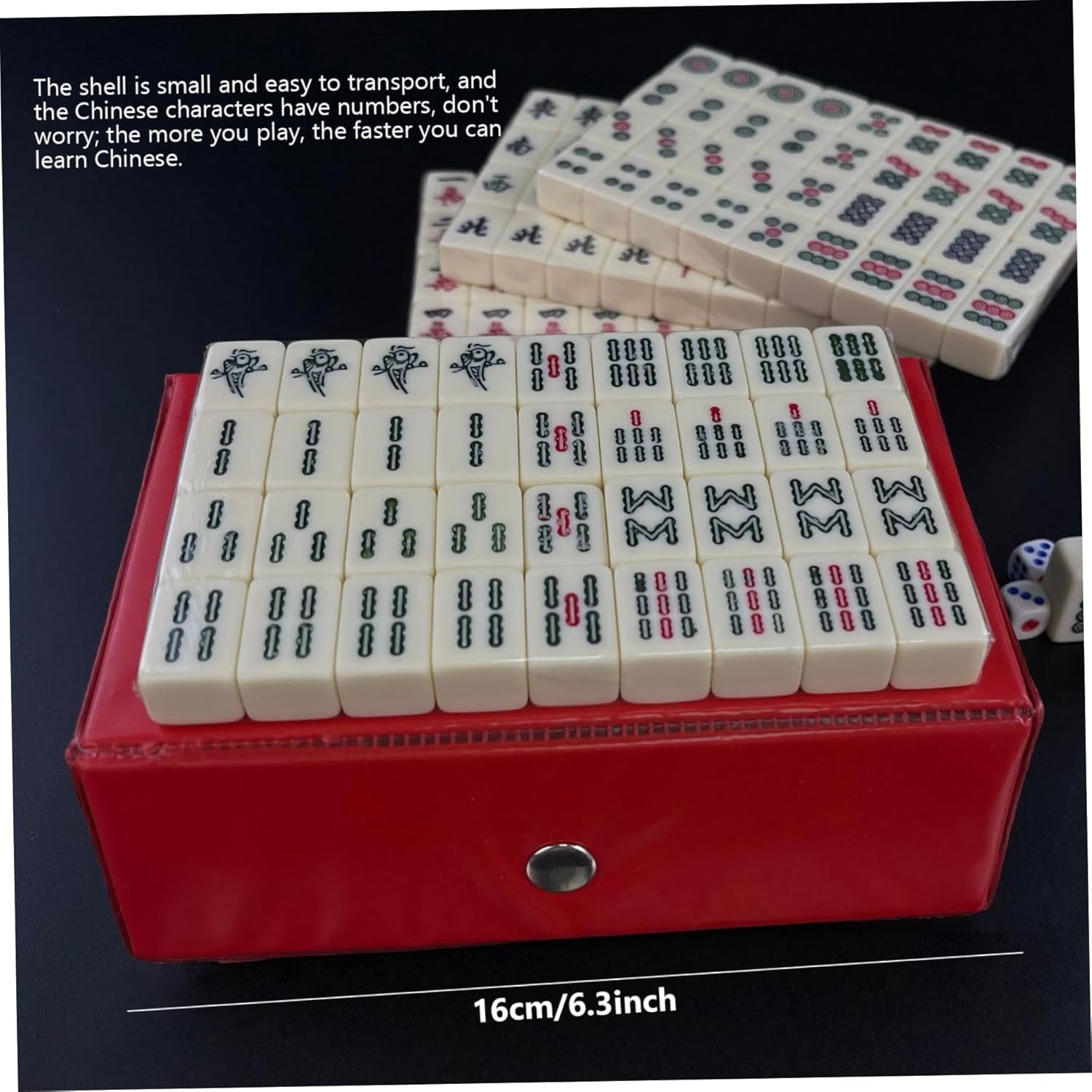Mahjong Set, Chinese Mahjong Game Set with Carrying Travel Case, 144+2 Tiles with Arabic Numerals