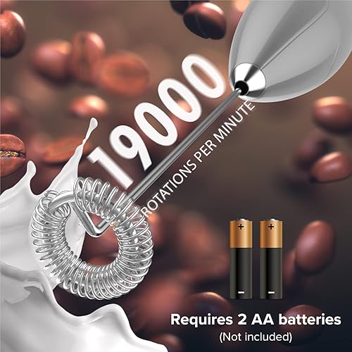 Vista 23 de PowerLix Espumador de leche de mano, funciona con pilas, batidora eléctrica para café, latte, capuchino, chocolate caliente, mini batidora duradera