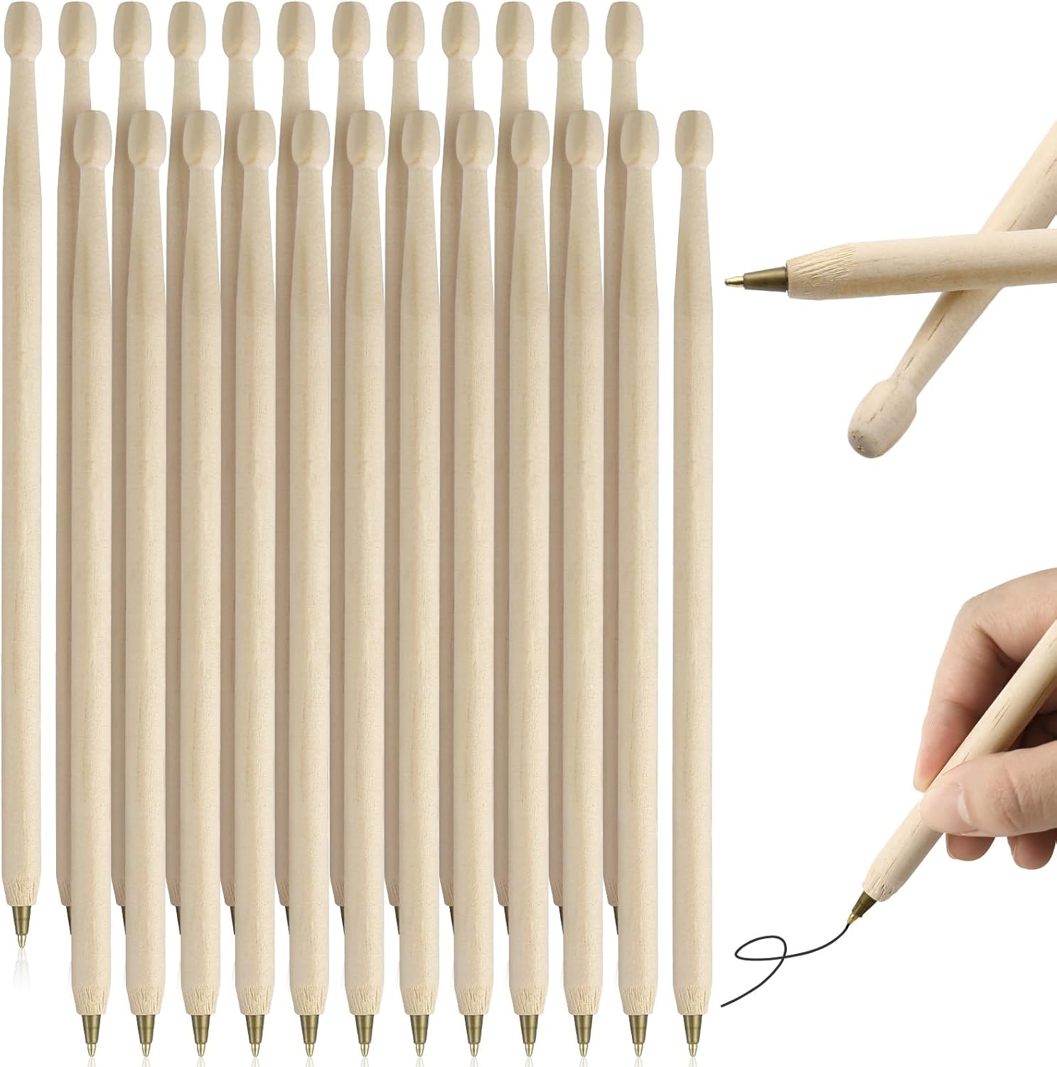 Sayglossy 24 Pcs Drumsticks Ballpoint Pens Wooden Drumstick Pen Funny Pens Shaped Liked Drum Sticks Music Pens Drummer Gifts From Stationery Kit to Drum Kit Funny Novelty Office Supplies