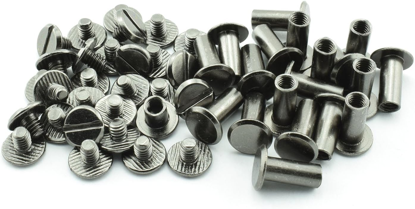60 Sets Black Chicago Screws 1/2 Inches Screw Posts Metal Accessories Nail Rivet Chicago Button for DIY Leather Decoration Document Book Album Bookbinding Round Flat Head Stud Screw M5x12