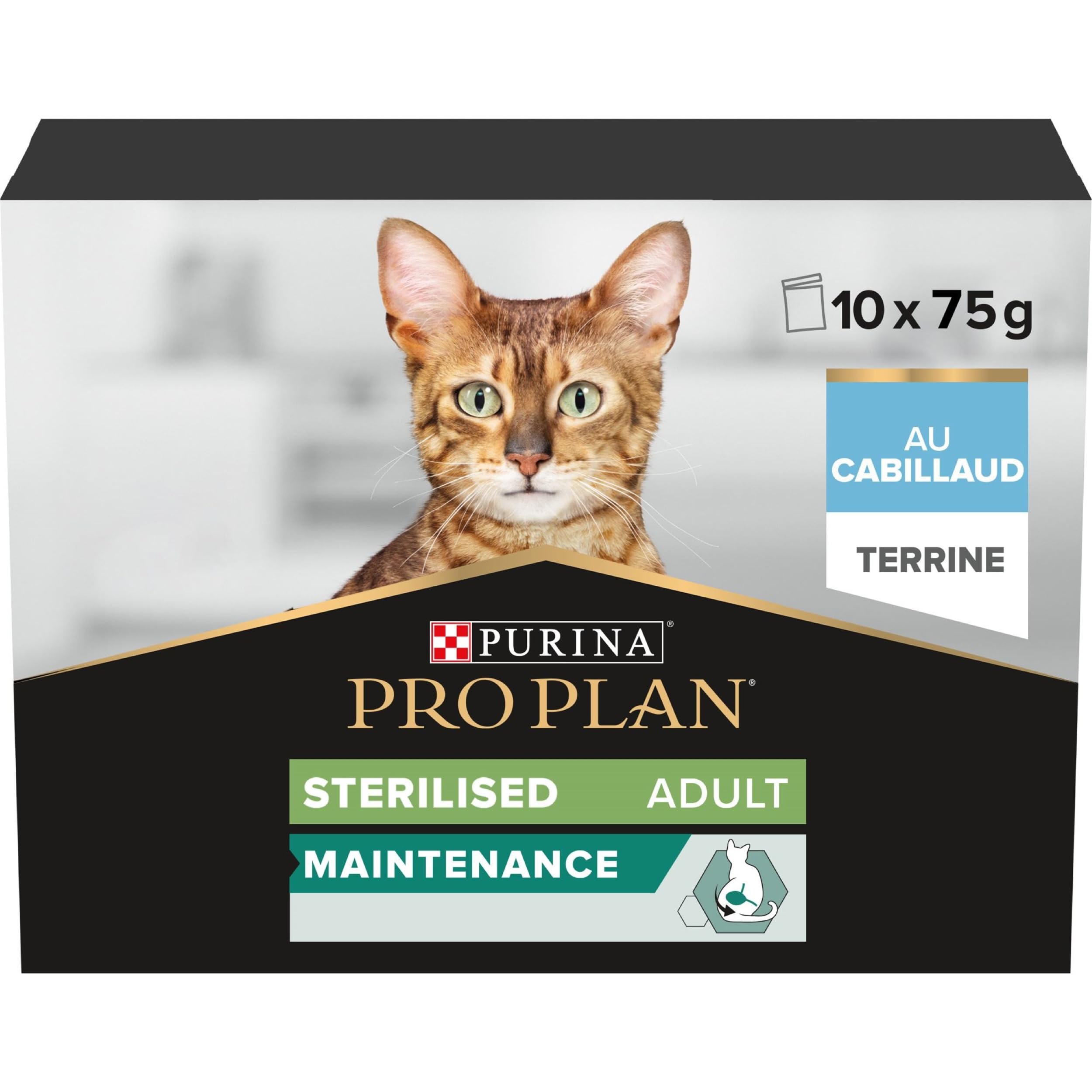 PURINA Pro Plan | Adult STERILISED Maintenance | Aliment Complet pour Chat Adulte Stérilisé | Aide à Maintenir Une Bonne santé urinaire | Terrine | Au Cabillaud | Portion Individuelle | 10x75g
