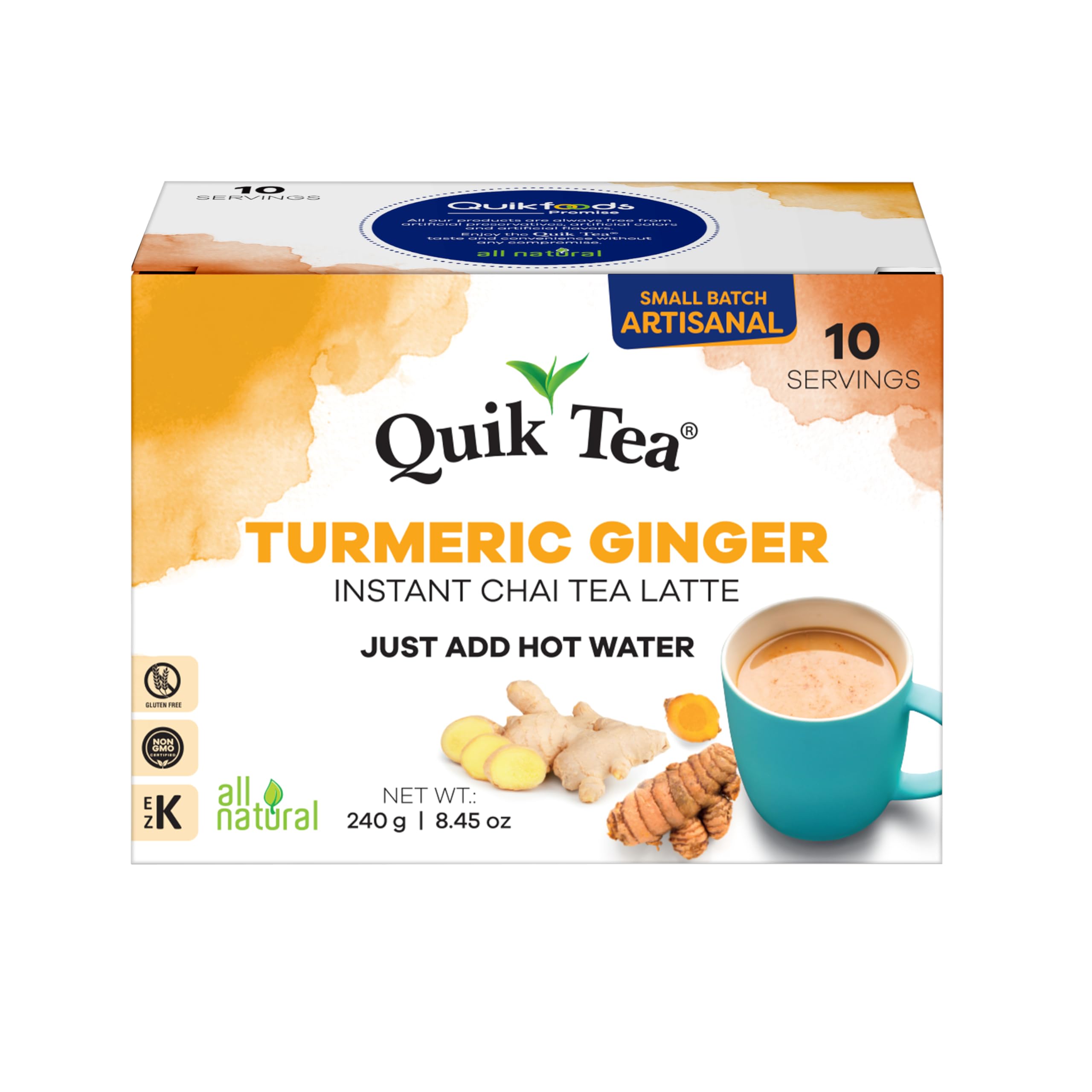 Quik Tea Chai Latte, Turmeric Ginger, 10 Bags, 240g