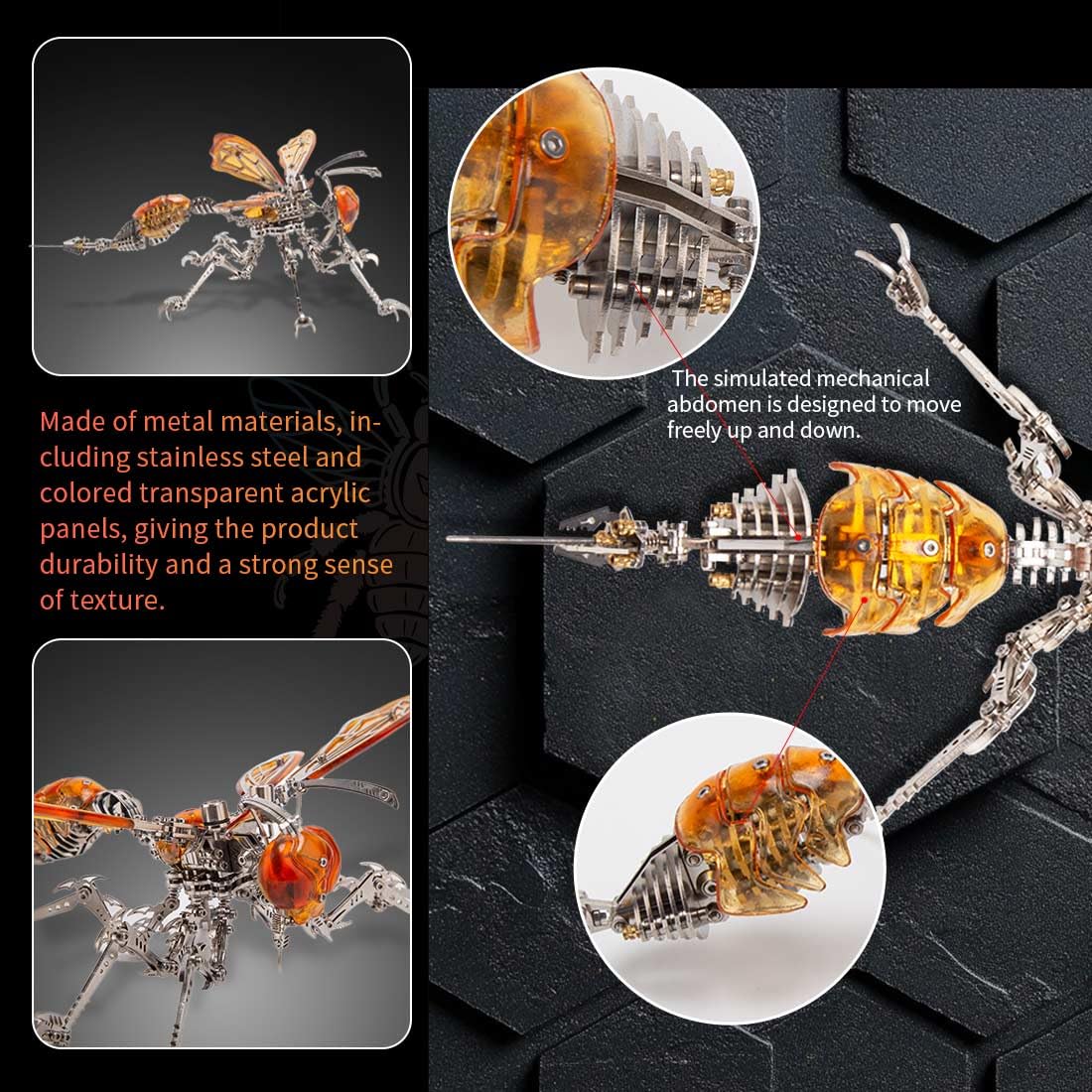 Kit di modellini meccanici 3D di precisione con luci a LED, puzzle in acciaio inox, educazione STEM, fai da te, per adulti e adolescenti, regali di compleanno, ornamento per insetti