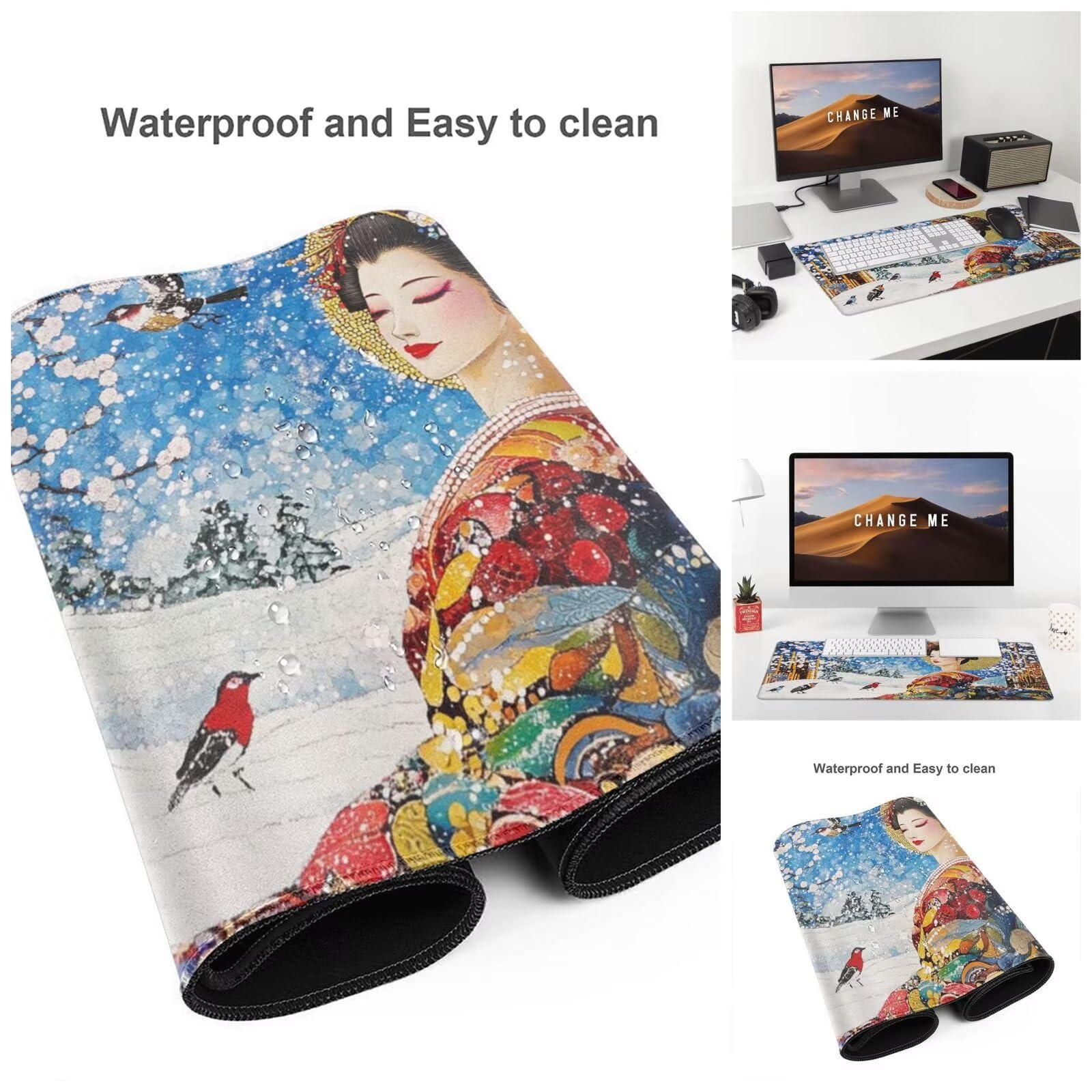 Alfombrilla Ratón Japón Alfombrilla Ratón XXL 1600 x 800 mm, Belleza Mouse Pad Gaming con Bordes Cosidos, Impermeable Mousepad XXL Base de Goma Antideslizante Duradera, Mouse Pad para Oficina Q904
