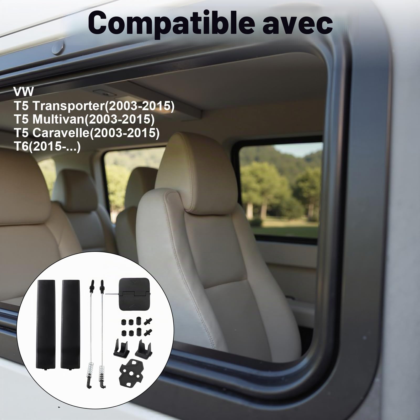 GEU Kit de Réparation Vitre Coulissante Latérale Compatible avec VW T5 Transporter Multivan Caravelle (2003-2015) T6 7H0847781B 7H0847785 7H0847788A