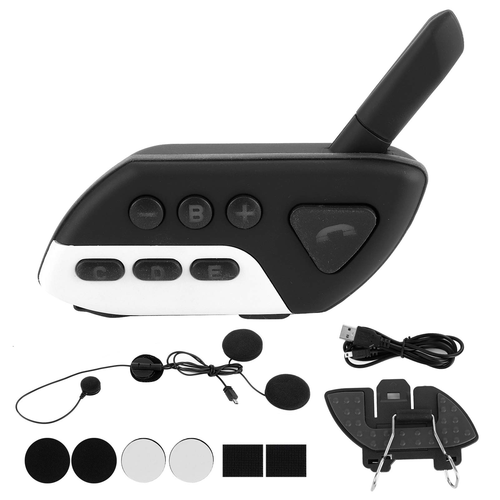 interfono Bluetooth per casco moto per guida di gruppo, cuffie di comunicazione wireless per 5 persone con riduzione del rumore, audio chiaro fino a 120 km/h, accoppiamento (Bianca)