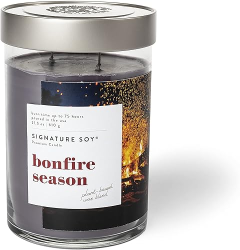 Signature Soy Vela perfumada con tapa Bonfire Season, tarro extra grande
