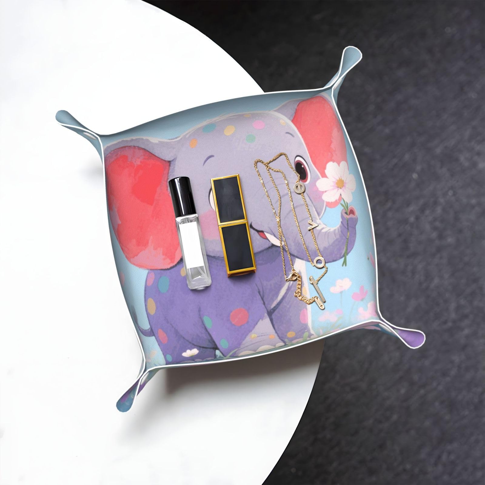 Elephant Valet Tray Organizer Pu Leather Travel Catchall Tray Organizer Portable Jewelry Tray Storage Keys Tray for Entryway Table Coins Watches Candy
