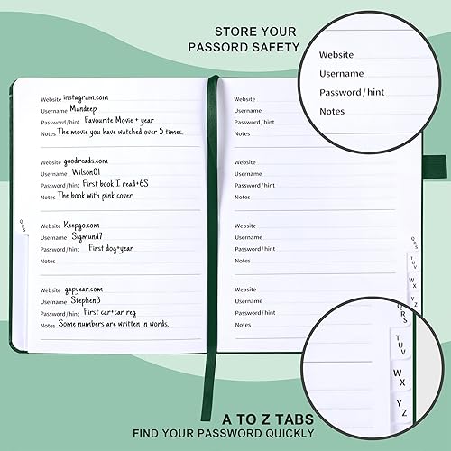 Miniatura 4 de Libro de contraseñas con pestañas alfabéticas - Libro de registro de direcciones de Internet y contraseñas, cuaderno de contraseñas de tapa dura