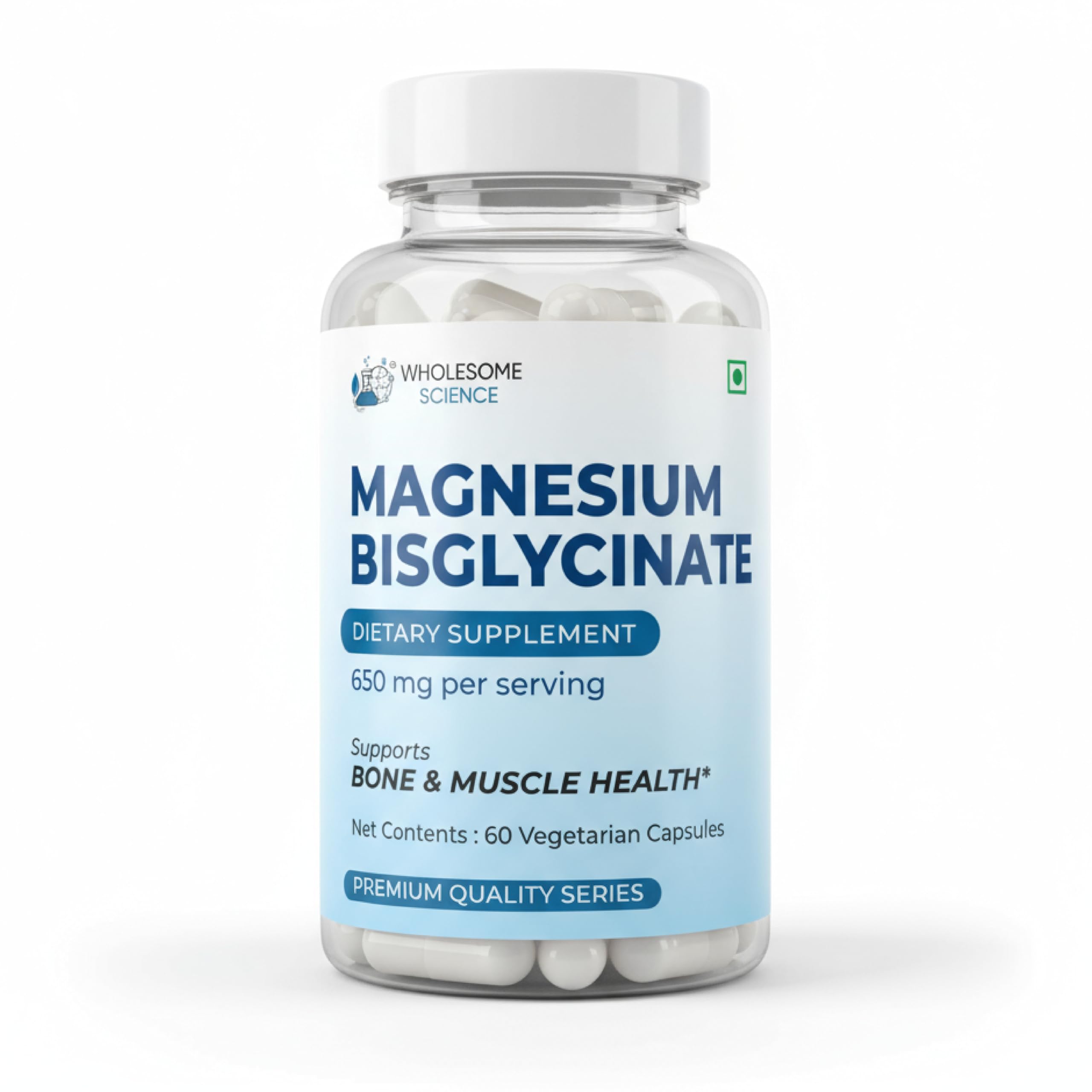 Magnesium Bisglycinate 650mg Capsules | Bone & Muscle Health Support | High Absorption Magnesium Supplement | Vegan, Non-GMO & Soy Free | 60 Vegetarian Capsules