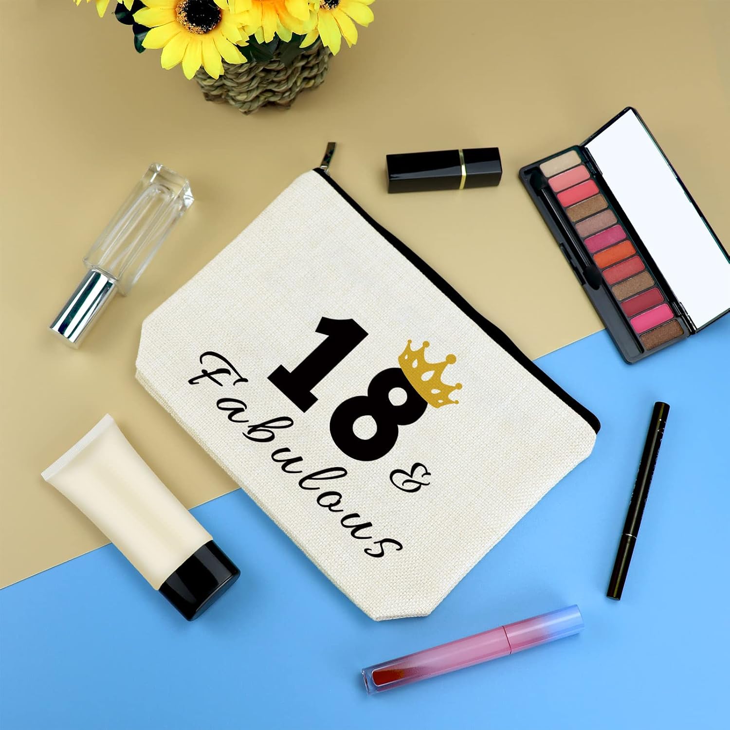 Happy 18th Birthday Gifts for Girl Makeup Bag Pouch 18th Birth Day Party Gift Cosmetic Bag 18 Years Old Birthday Gifts for Her Eighteen Year Old Gift for Friend Daughter Sister Niece Granddaughter - Image 4