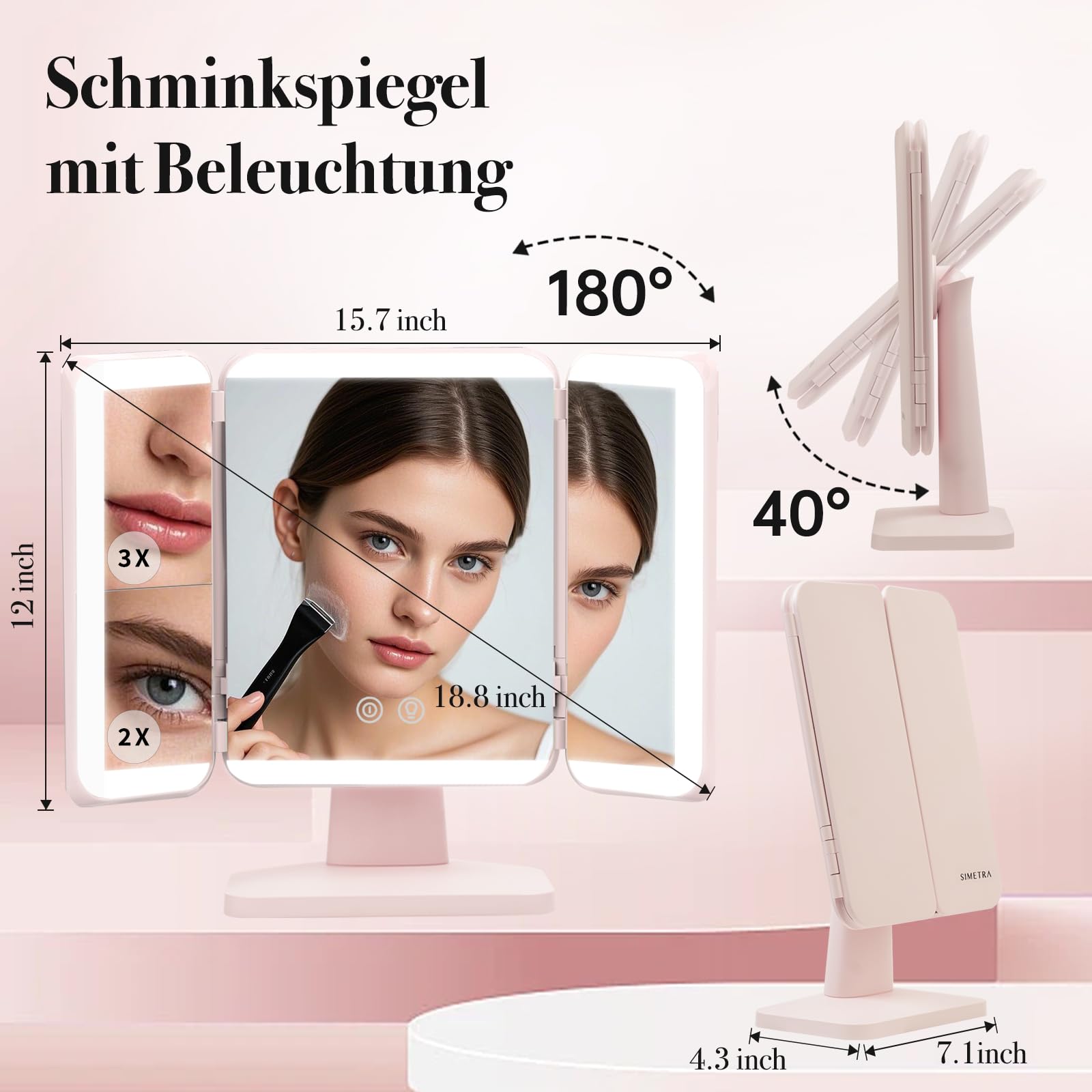 SIMETRA Schminkspiegel mit Beleuchtung, Wiederaufladbarer Kosmetikspiege