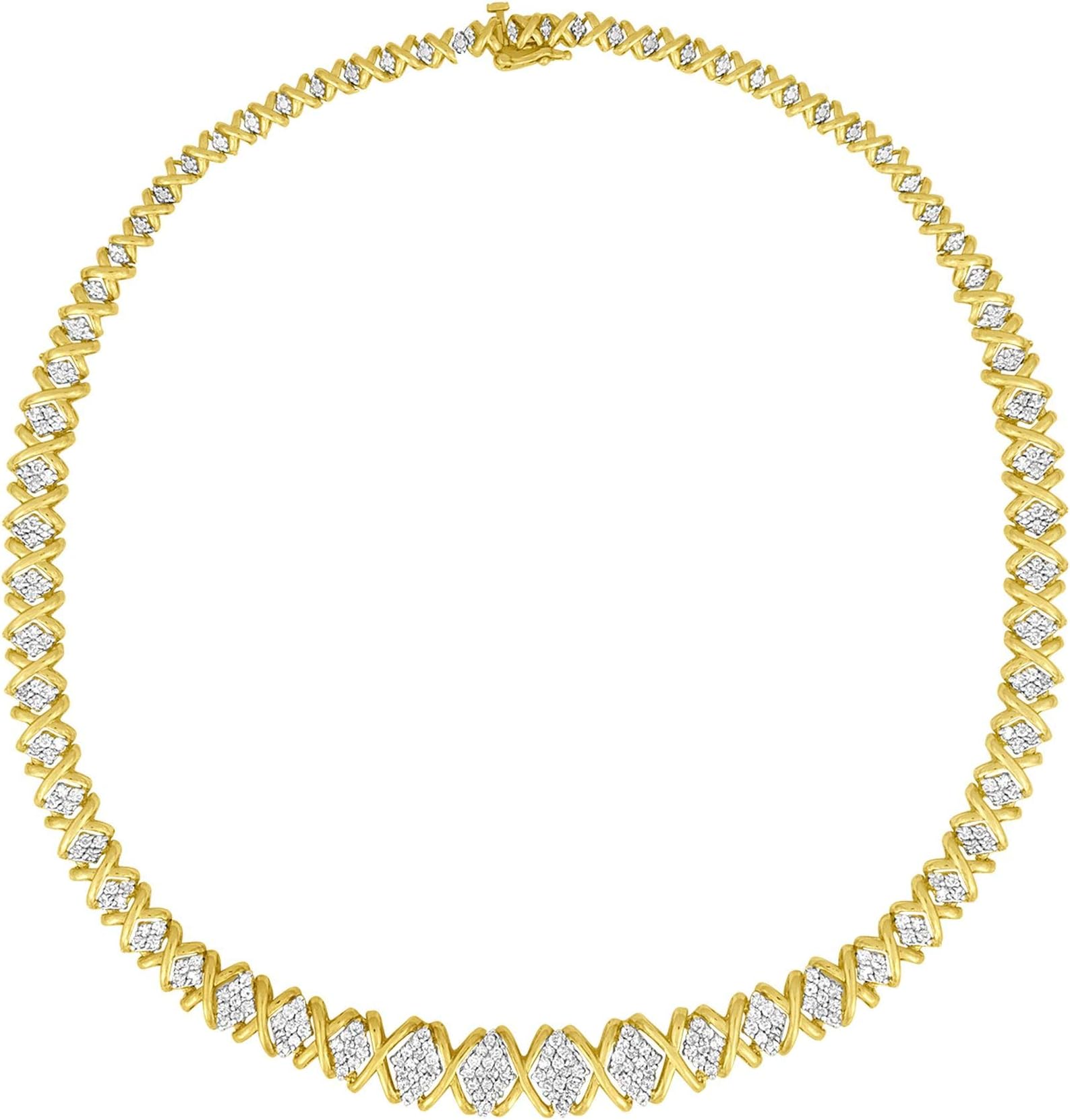 10K Yellow Gold 4 cttw Brilliant Round-Cut Diamond Graduating Riviera Statement Necklace (H-I Color, I2-I3 Clarity)