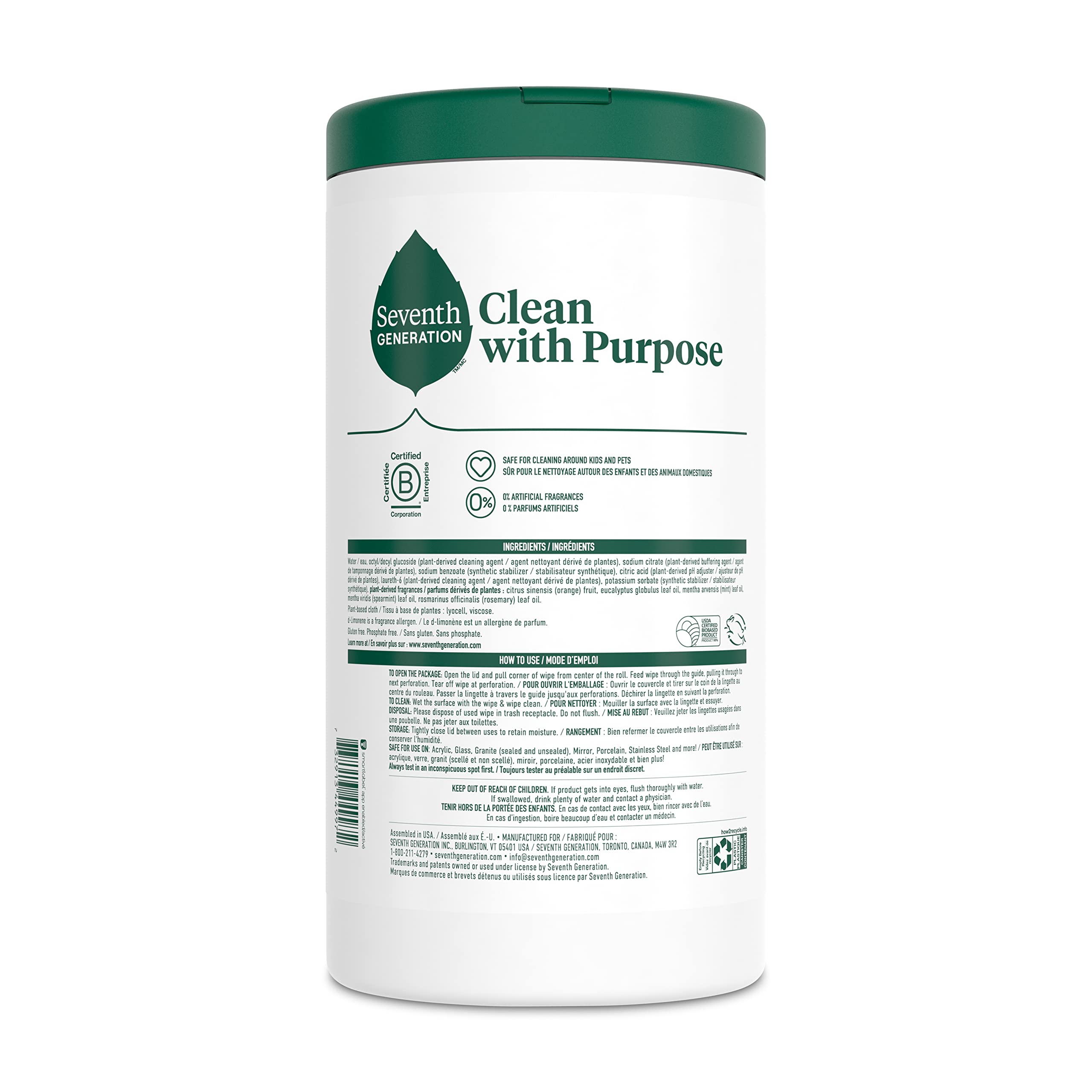 Seventh Generation Multi-Surface Wipes, Garden Mint Scented, 70