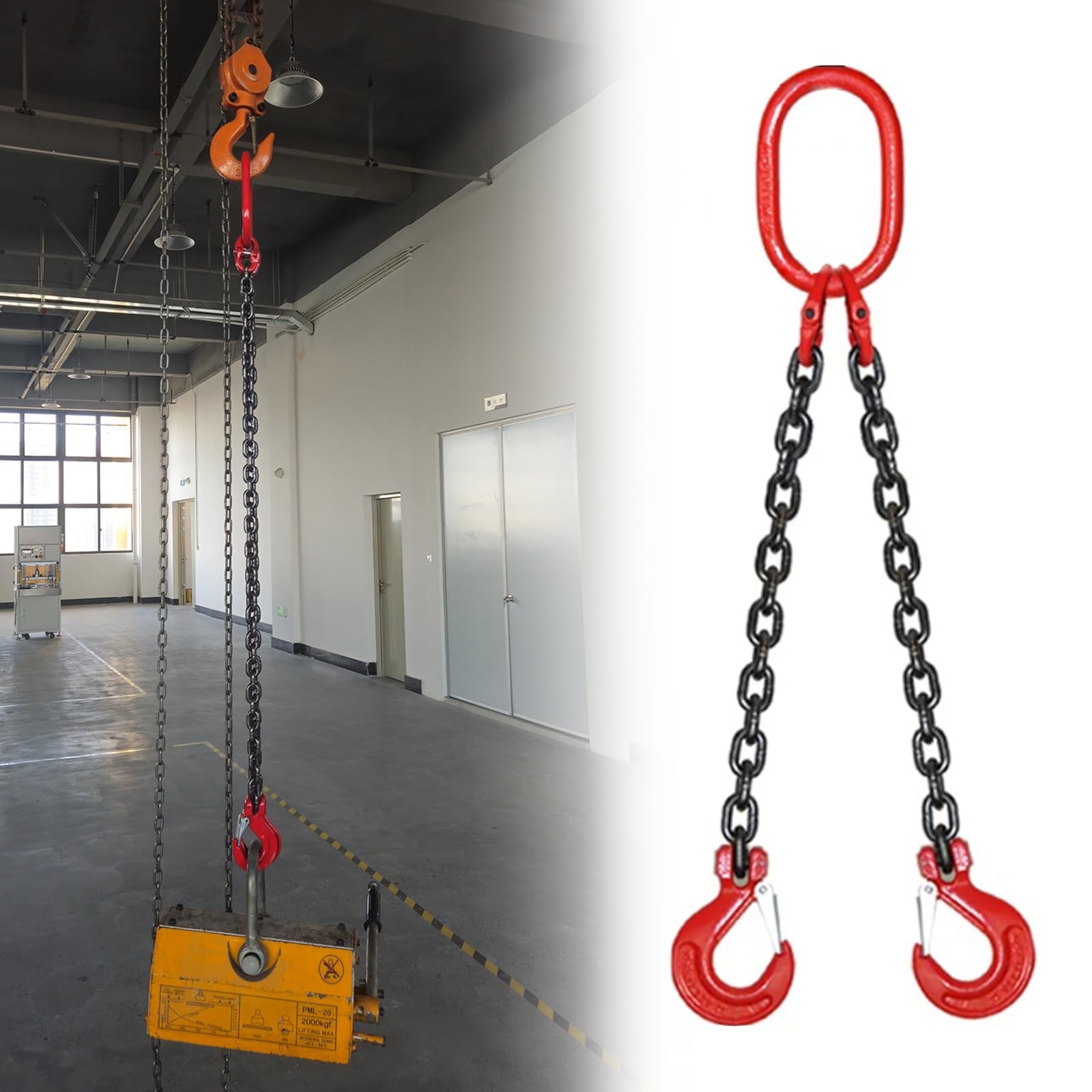 Élingue de levage en acier G80 de haute qualité avec maillons robustes et crochet résistant